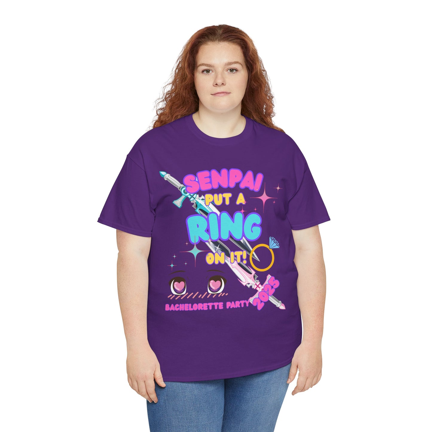 Kawaii Cute Funny Bachelorette Party Tee - "Senpai Put a Ring on It!" Unisex Heavy Cotton T-Shirt, Wedding, Engagement, Anime, Weeb, Otaku, Geek, Nerd