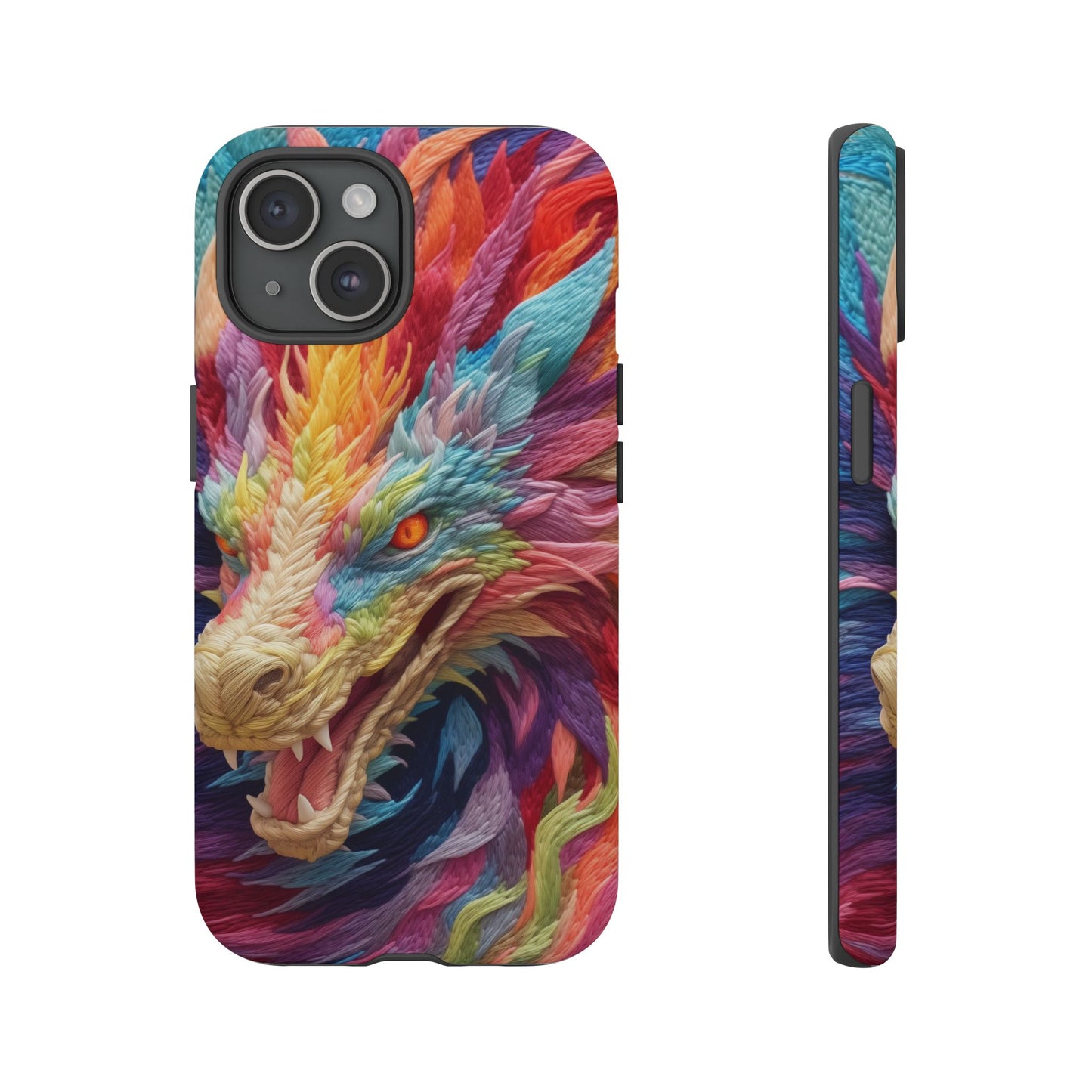 Vibrant 3D Embroidery Embroidered Rainbow Dragon Phone Case - Tough Protection for Fantasy Lovers, DND, RPG, TTRPG, Geek, Nerd