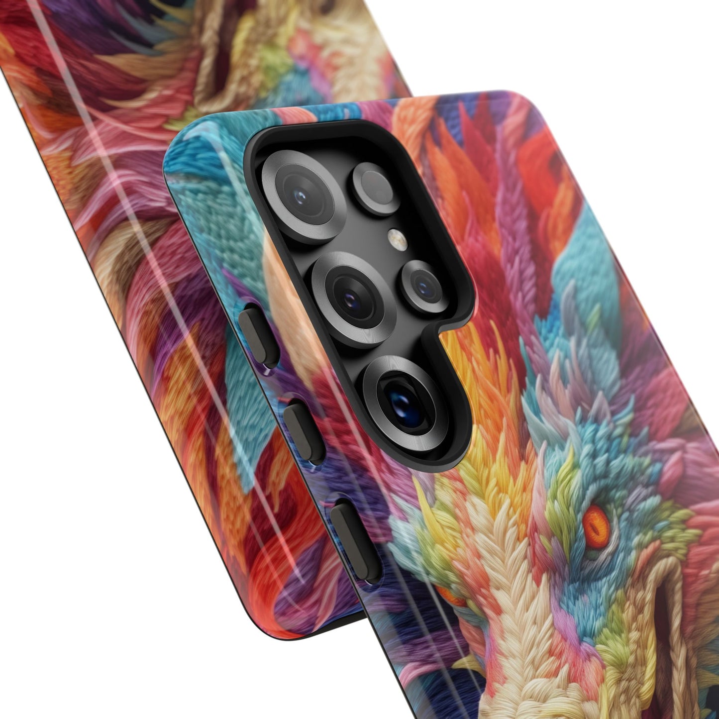 Vibrant 3D Embroidery Embroidered Rainbow Dragon Phone Case - Tough Protection for Fantasy Lovers, DND, RPG, TTRPG, Geek, Nerd