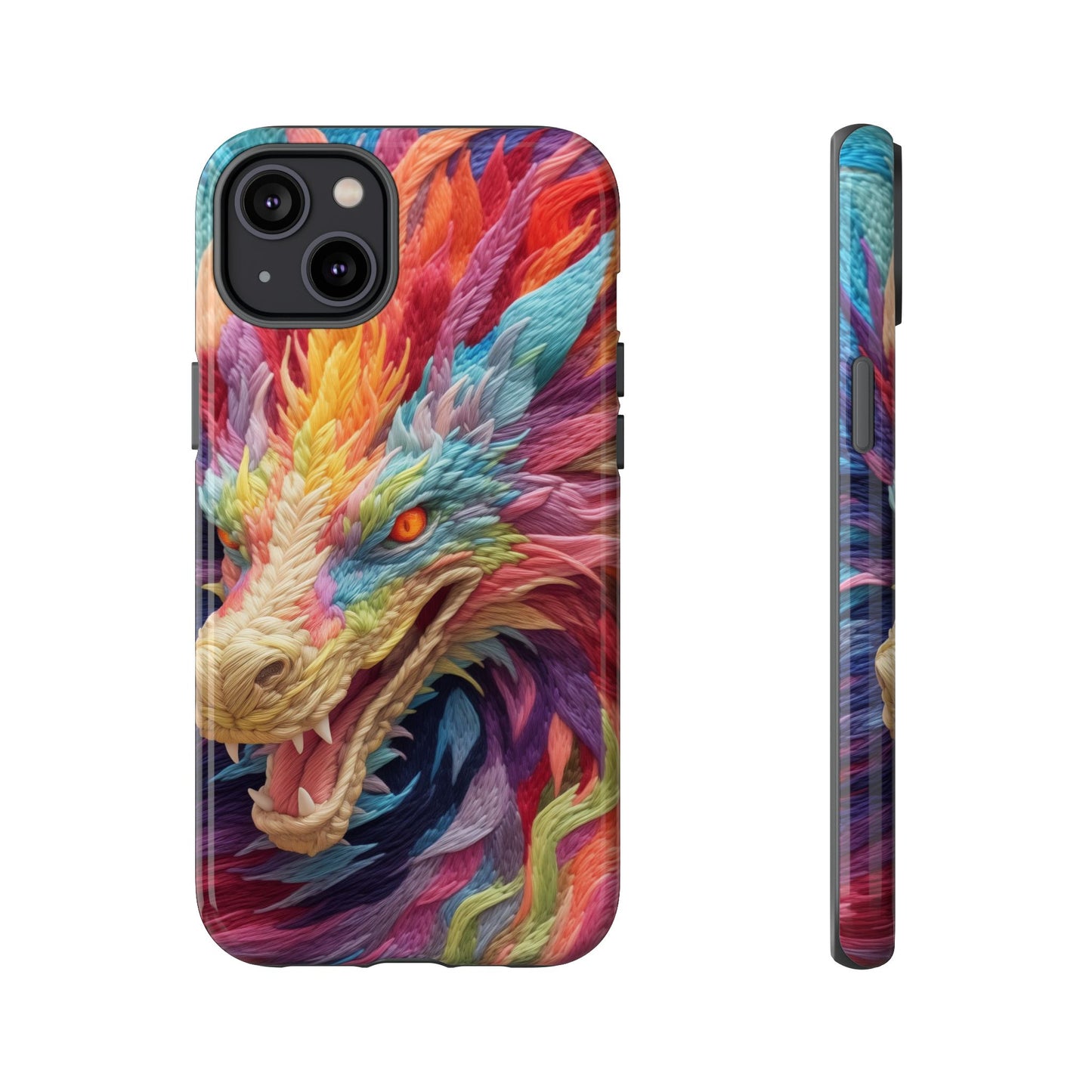Vibrant 3D Embroidery Embroidered Rainbow Dragon Phone Case - Tough Protection for Fantasy Lovers, DND, RPG, TTRPG, Geek, Nerd