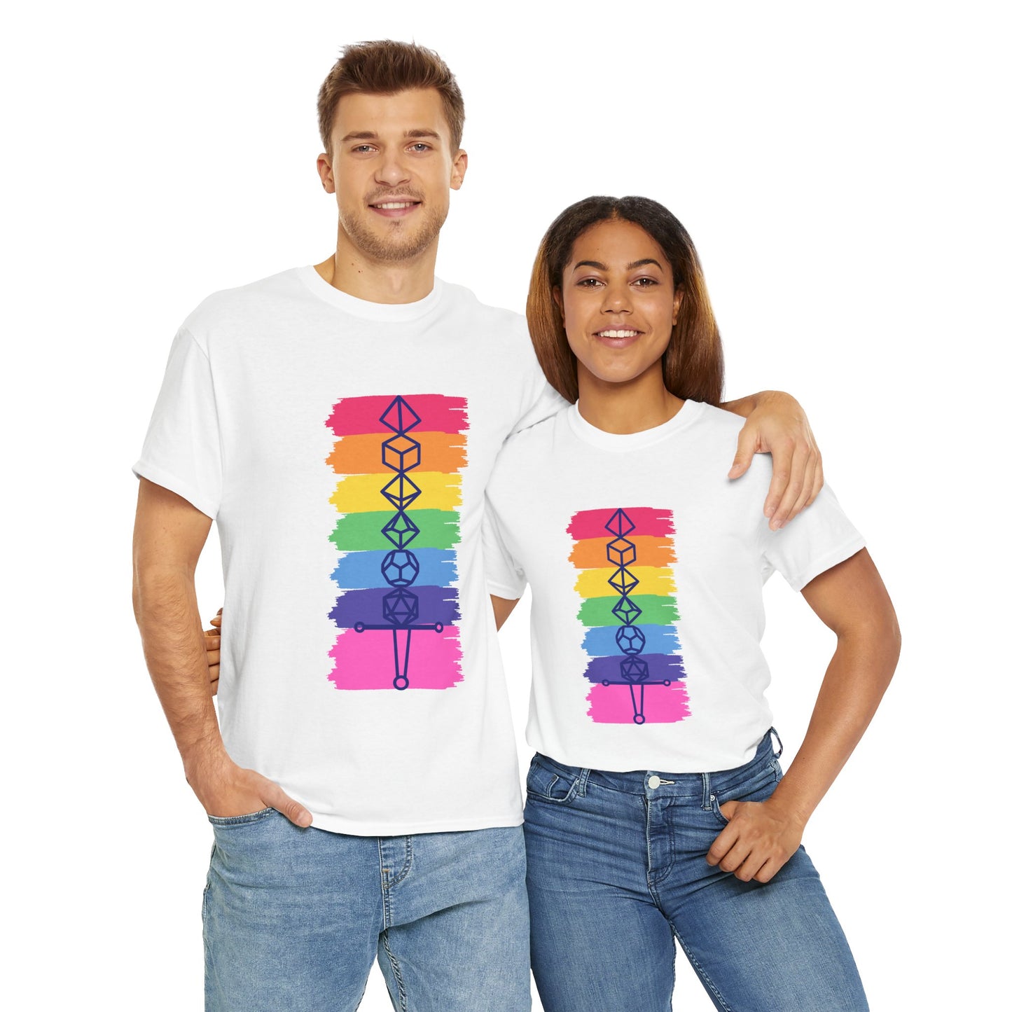 Safe Space Pride Month Rainbow Sword Dungeons and Dragons DND Unisex Heavy Cotton Tee Shirt T-Shirt - RPG, TTRPG, Roleplaying, Geek, Nerd
