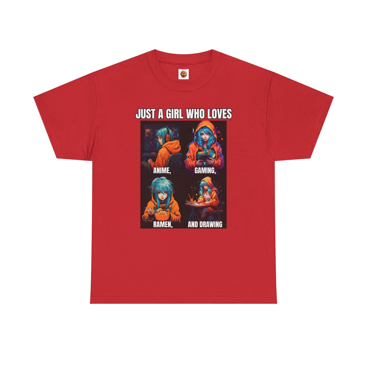 'Just a Girl Who Loves Anime, Gaming, Ramen, and Drawing' Unisex Heavy Cotton Tee - Waifu, Video Game, Gamer, Gamer Girl, Sketching, Weeb, Otaku, Geek, Nerd