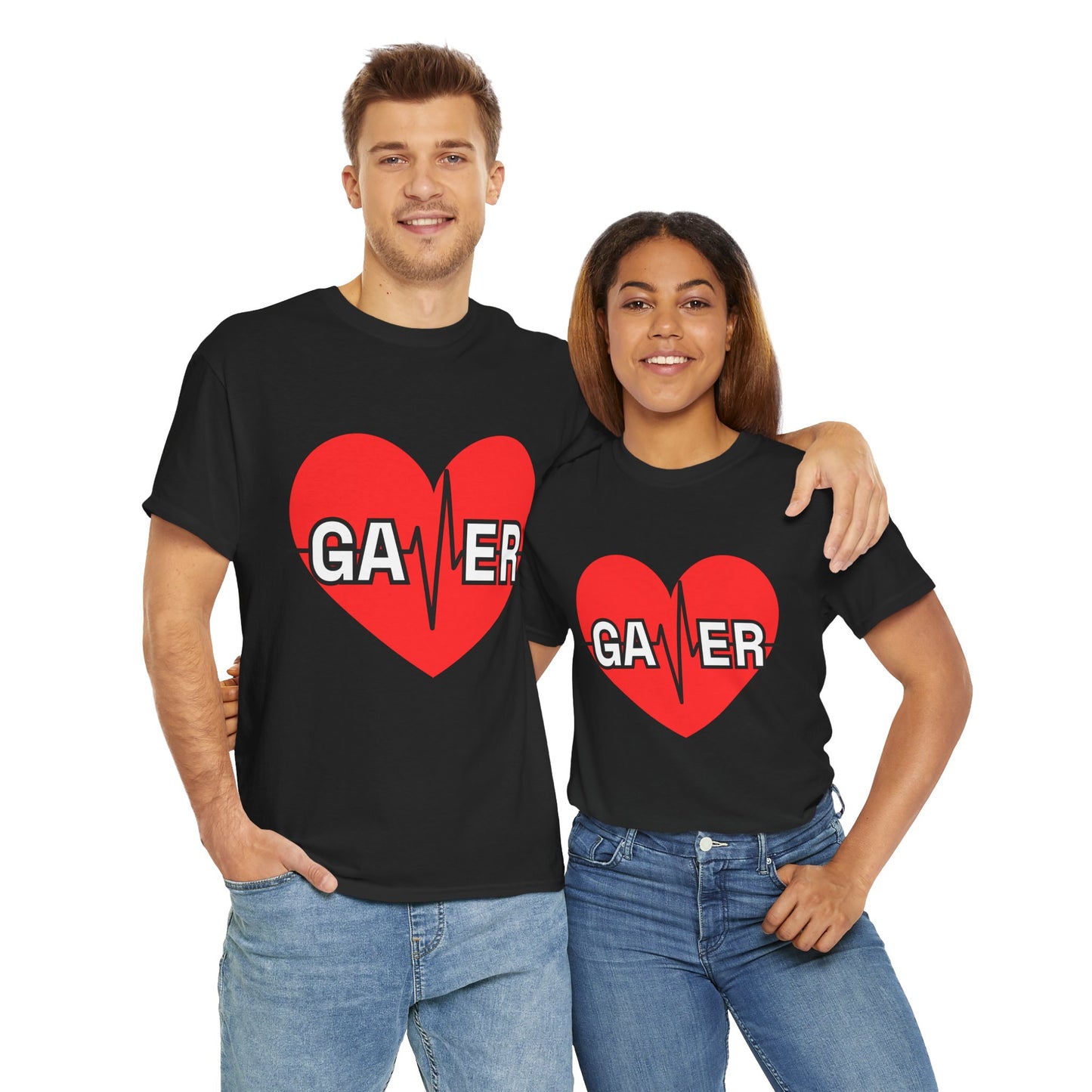 Gamer Heartbeat Lifeline Unisex Heavy Cotton Tee Shirt - Perfect for Gaming Lovers, Video Game, Geek, Nerd, Cardiogram