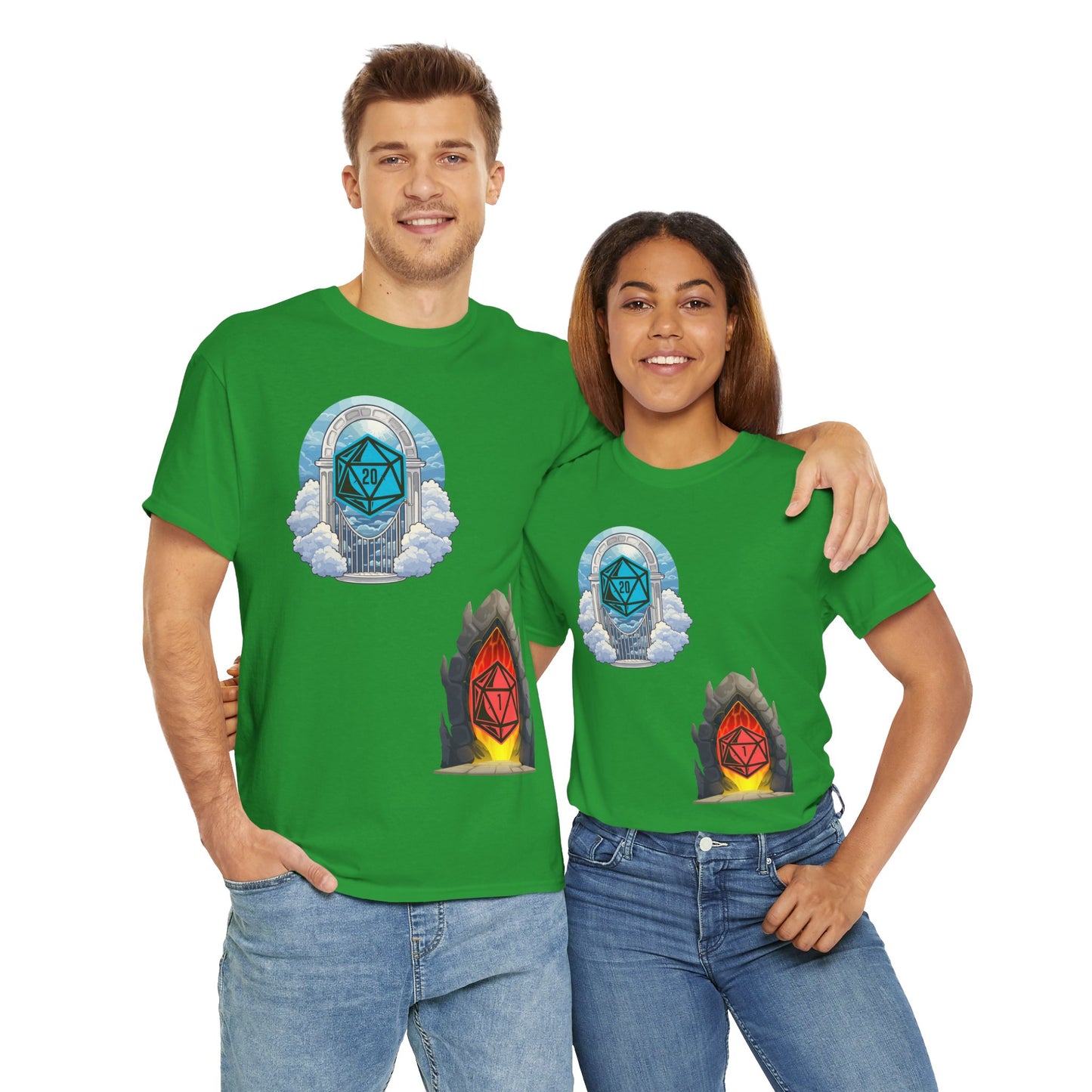 Heaven Hell D20 Fantasy Dungeons and Dragons DND Unisex Heavy Cotton Tee Shirt T-Shirt - RPG, TTRPG, Roleplaying, Geek, Nerd