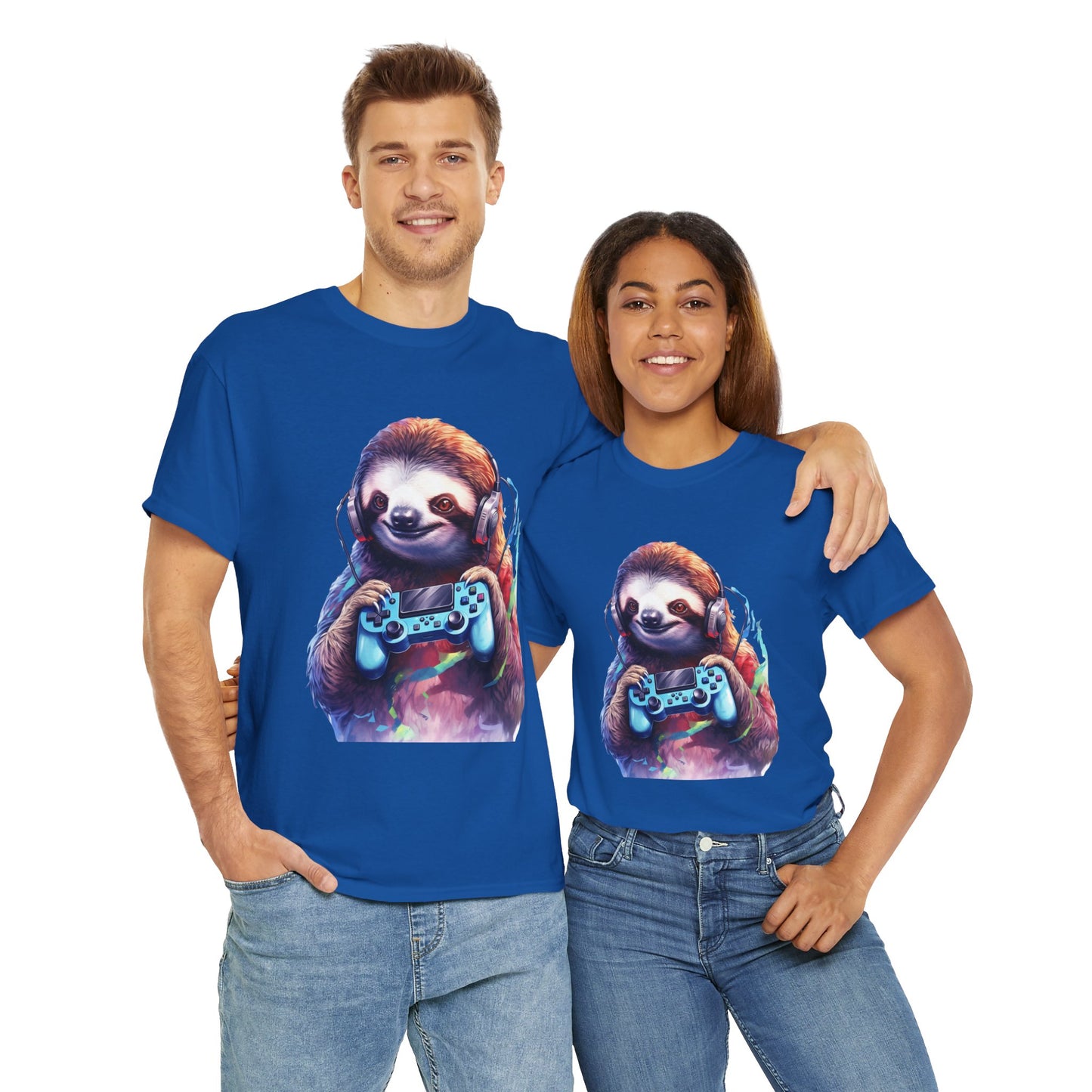 Cute Kawaii Gaming Sloth Unisex Heavy Cotton Tee - Animal Shirt, Gamer Apparel, Video Game, Anime, Weeb, Otaku, Geek, Nerd