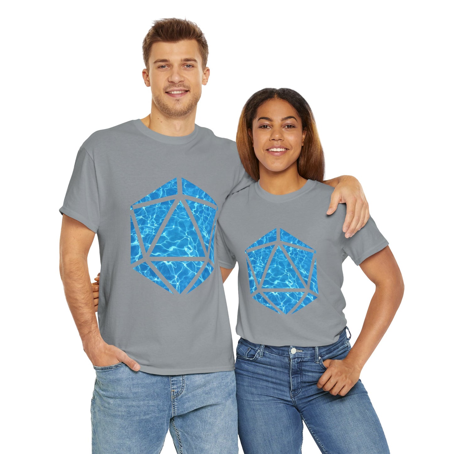 D20 Water Element-Inspired Unisex Heavy Cotton Tee - Graphic Tee, Casual Shirt, Unique Gift, Summer Outfit, Eco-Friendly Fashion, DND, RPG, TTRPG, Geek, Nerd