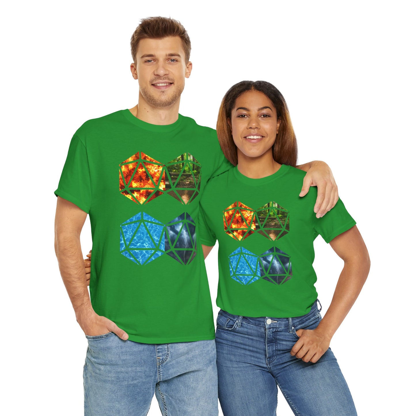 D20 Four Basic Elements Colorful Geometric Art Tee, Unisex Cotton T-Shirt, Modern Graphic Shirt, Gift for Art Lovers, Casual Everyday Wear, Festival Apparel, DND, RPG, TTRPG, Geek, Nerd