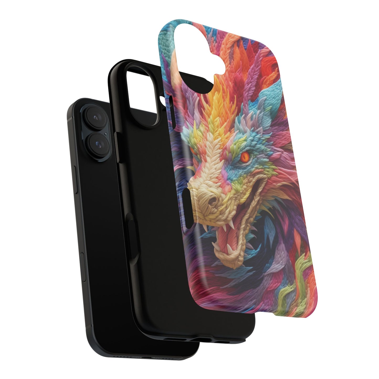 Vibrant 3D Embroidery Embroidered Rainbow Dragon Phone Case - Tough Protection for Fantasy Lovers, DND, RPG, TTRPG, Geek, Nerd