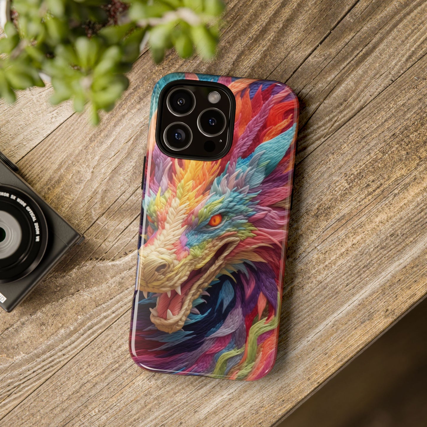 Vibrant 3D Embroidery Embroidered Rainbow Dragon Phone Case - Tough Protection for Fantasy Lovers, DND, RPG, TTRPG, Geek, Nerd