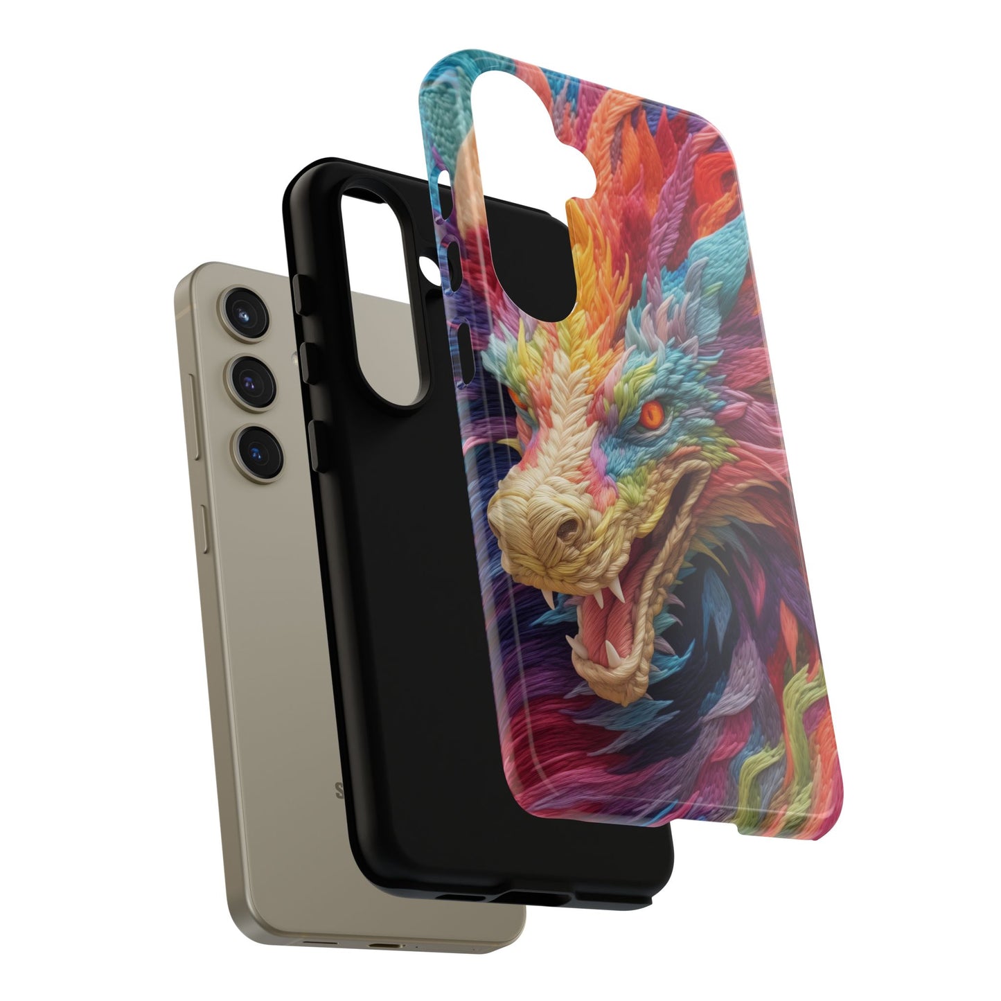 Vibrant 3D Embroidery Embroidered Rainbow Dragon Phone Case - Tough Protection for Fantasy Lovers, DND, RPG, TTRPG, Geek, Nerd
