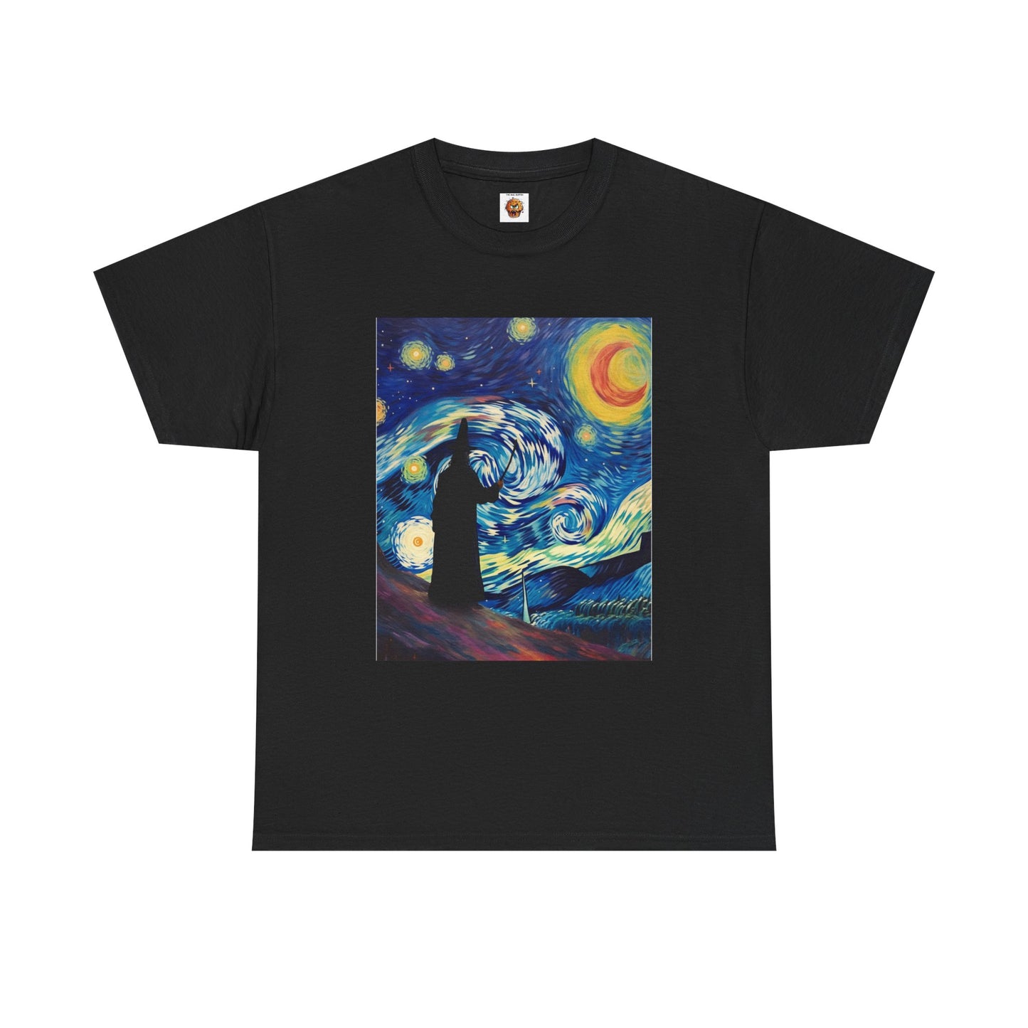 Casting Wizard Starry Night Unisex Heavy Cotton Tee - Artistic Graphic T-Shirt, D&D, DND, Fantasy, Magic, RPG, TTRPG, Geek, Nerd