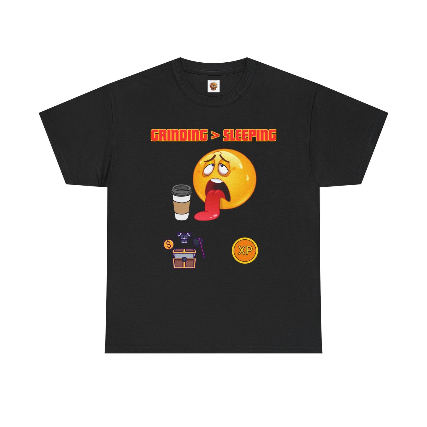 Grinding > Sleeping Unisex Heavy Cotton Tee - Funny Graphic T-Shirt for Gamers and Coffee Lovers, Gaming, Video Game, Geek, Nerd, RPG