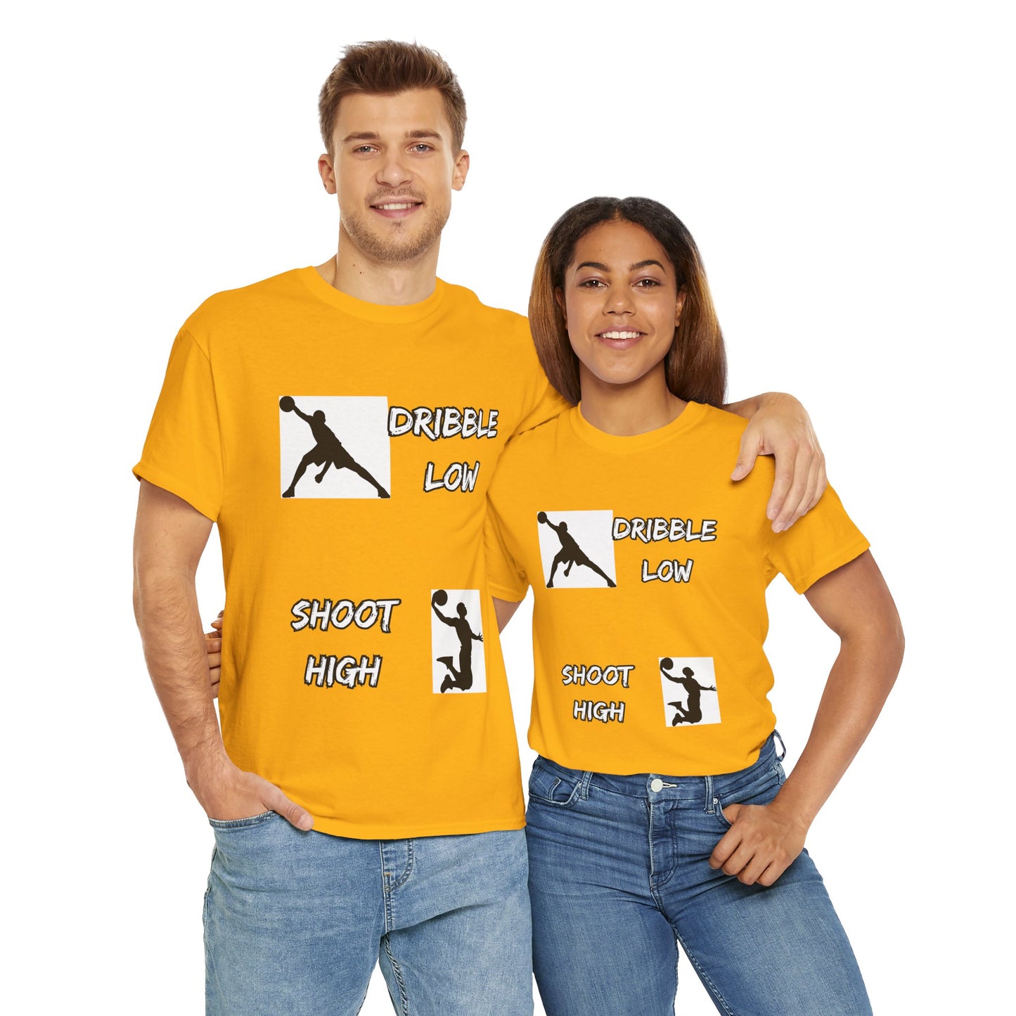 'Dribble Low, Shoot High' Motivational Basketball Tee - Unisex Heavy Cotton, Sportswear, Gift for Athletes, Casual Style, Basketball Fan Apparel, Player, Silhouette