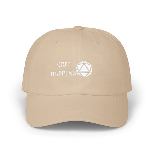 DnD D20 Embroidered Dad Cap 'Crit Happens' Hat for Gamers, Geek Apparel, Gifts for D&D Fans, Casual Style Dad Cap, RPG, TTRPG, Roleplaying, Nerd