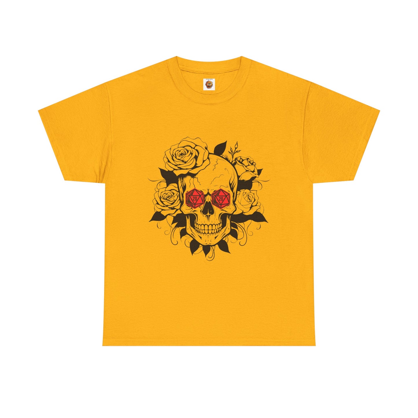 Gothic Floral Skull D20 Dungeons and Dragons DND Unisex Heavy Cotton Tee Shirt - RPG, TTRPG, Roleplaying, Geek, Nerd