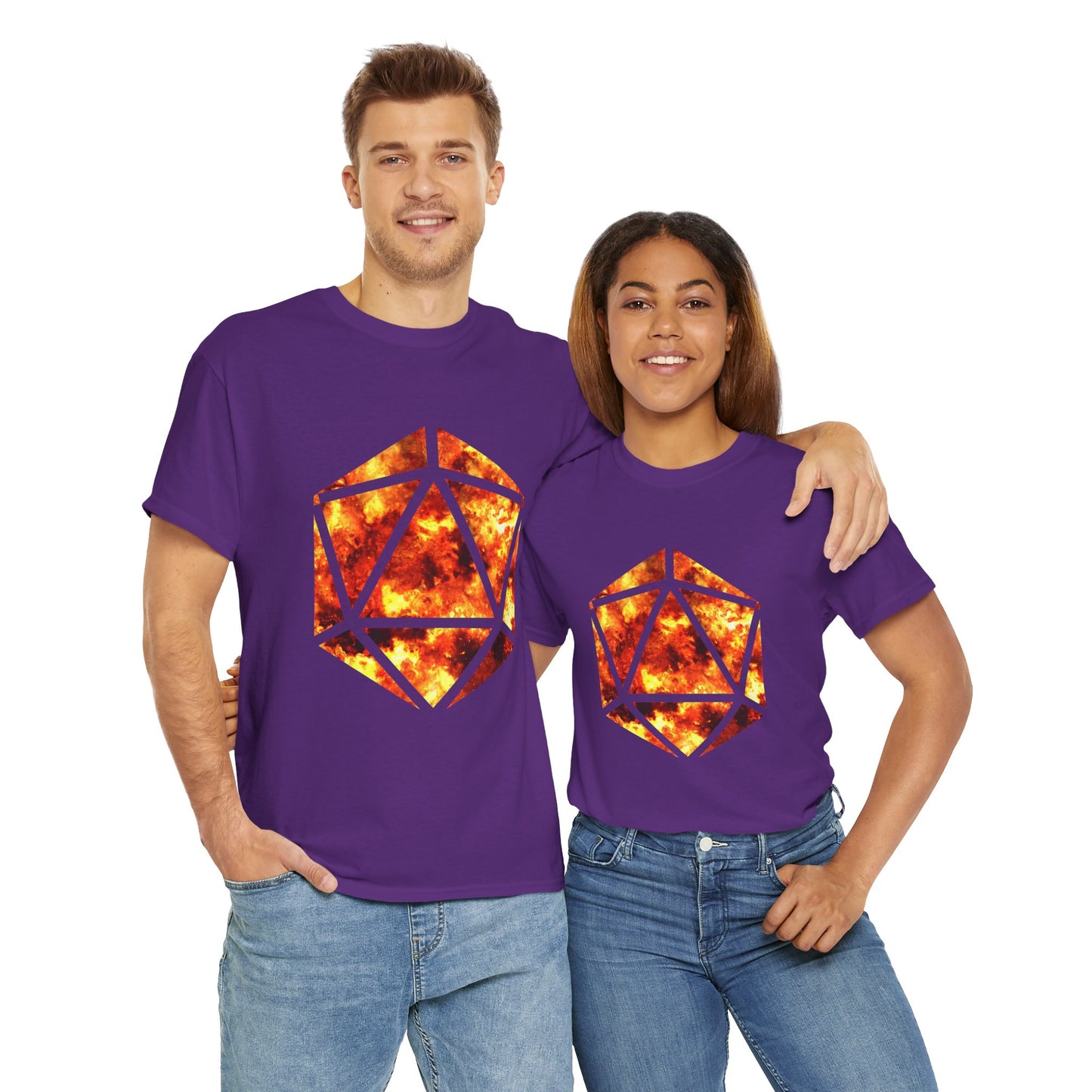 D20 Fire Element Fiery Geometric Unisex Tee - Bold Graphic Cotton Shirt, Casual Wear, Streetwear, Gamer Gift, Unique Art Tee, DND, RPG, TTRPG, Geek, Nerd