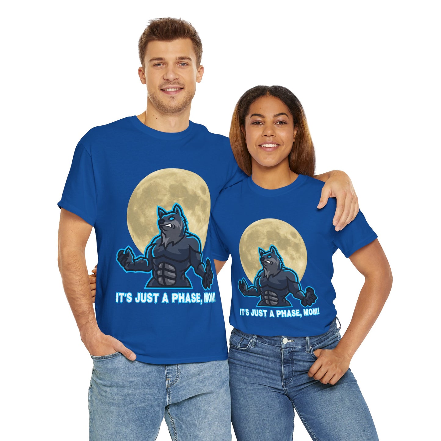 'It's Just A Phase, Mom!' Moon & Werewolf Graphic Tee Shirt T-Shirt – Perfect for Teenagers and Moms! Funny, Horror, Scary, Gothic, Halloween, Geek, Nerd