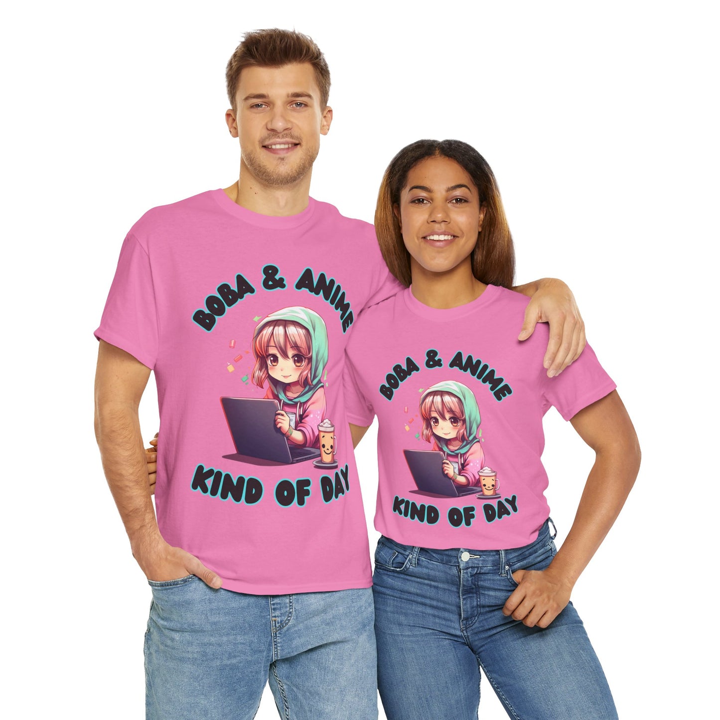 Cute Kawaii Chibi Girl Boba & Anime Unisex Heavy Cotton Tee Shirt T-Shirt - Perfect for Relaxing Days, Weeb, Otaku, Geek, Nerd