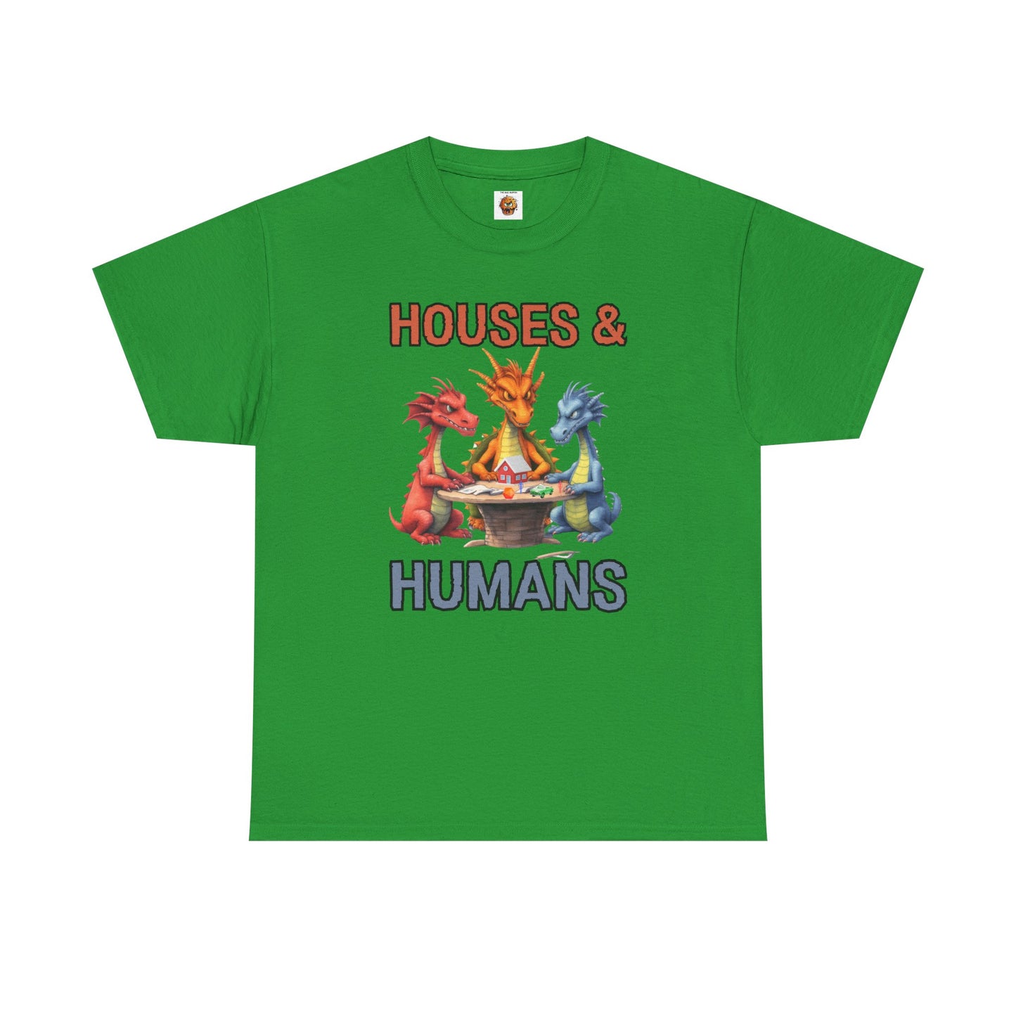 Funny 'Houses & Humans' Unisex Dragon Graphic Tee | Cute Fantasy Shirt for Fans | Gifts for Gamers, D&D, DND, RPG, TTRPG, Roleplaying, Geek, Nerd, D20