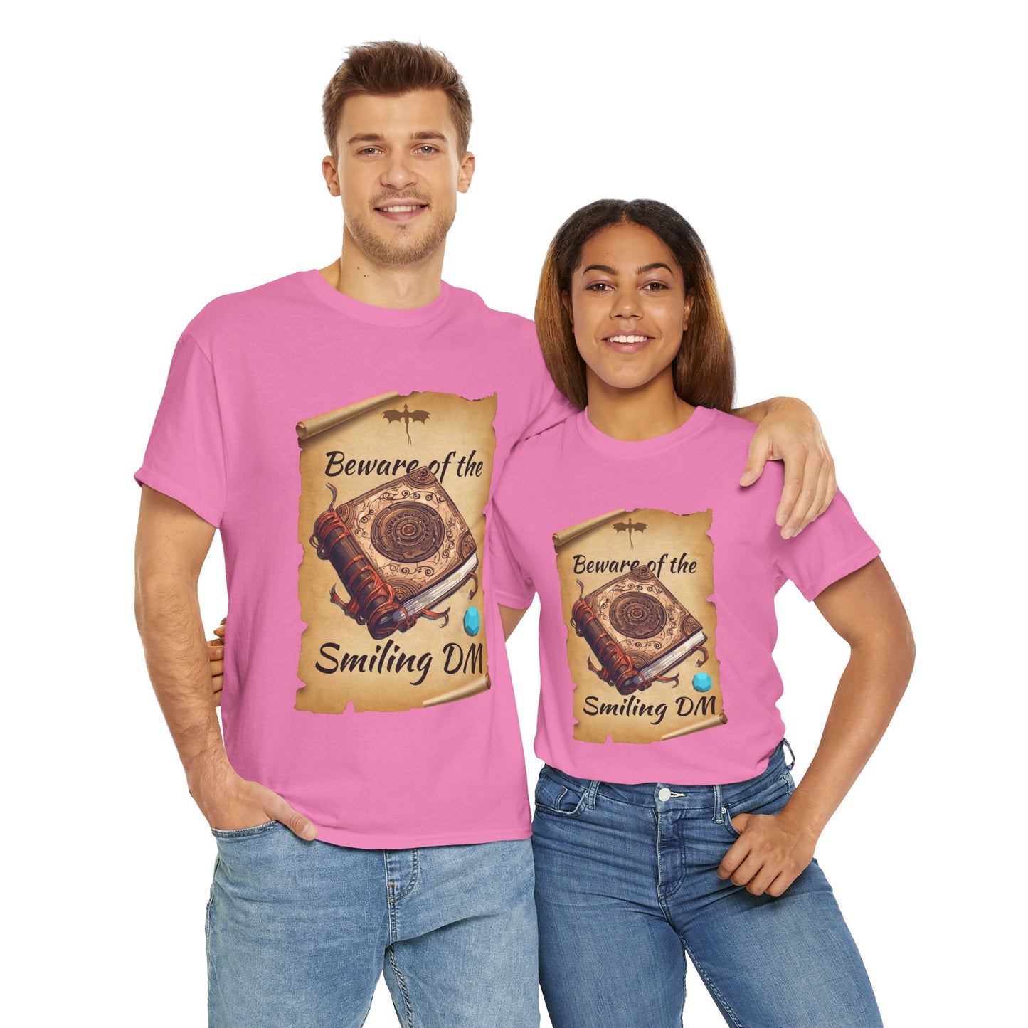 Unisex Heavy Cotton Tee - "Beware of the Smiling DM" RPG Humor Shirt, Ideal for Gamers, Casual Wear, Gifts for D&D Fans, Fun T-Shirt, D20, DND, TTRPG, Geek, Nerd
