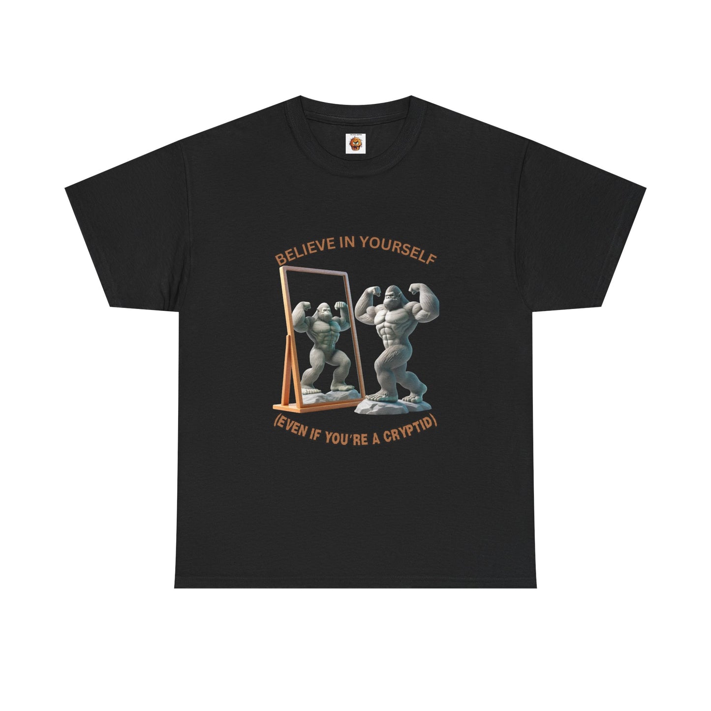 Funny 'Believe In Yourself Even If You're A Cryptid' Bigfoot Motivational Unisex Heavy Cotton Tee | Fitness Inspiration | Gift for Gym Lovers, Paranormal, Aliens, Geek, Nerd