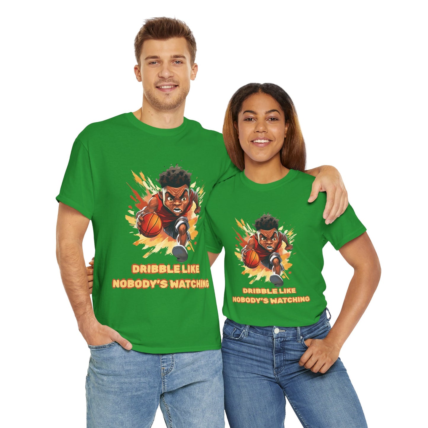 'Dribble Like Nobody's Watching' Basketball Hero Unisex Heavy Cotton Tee, Sports Shirt, Gift for Athletes, Casual Wear, Birthday Present, Basketball Fan Apparel