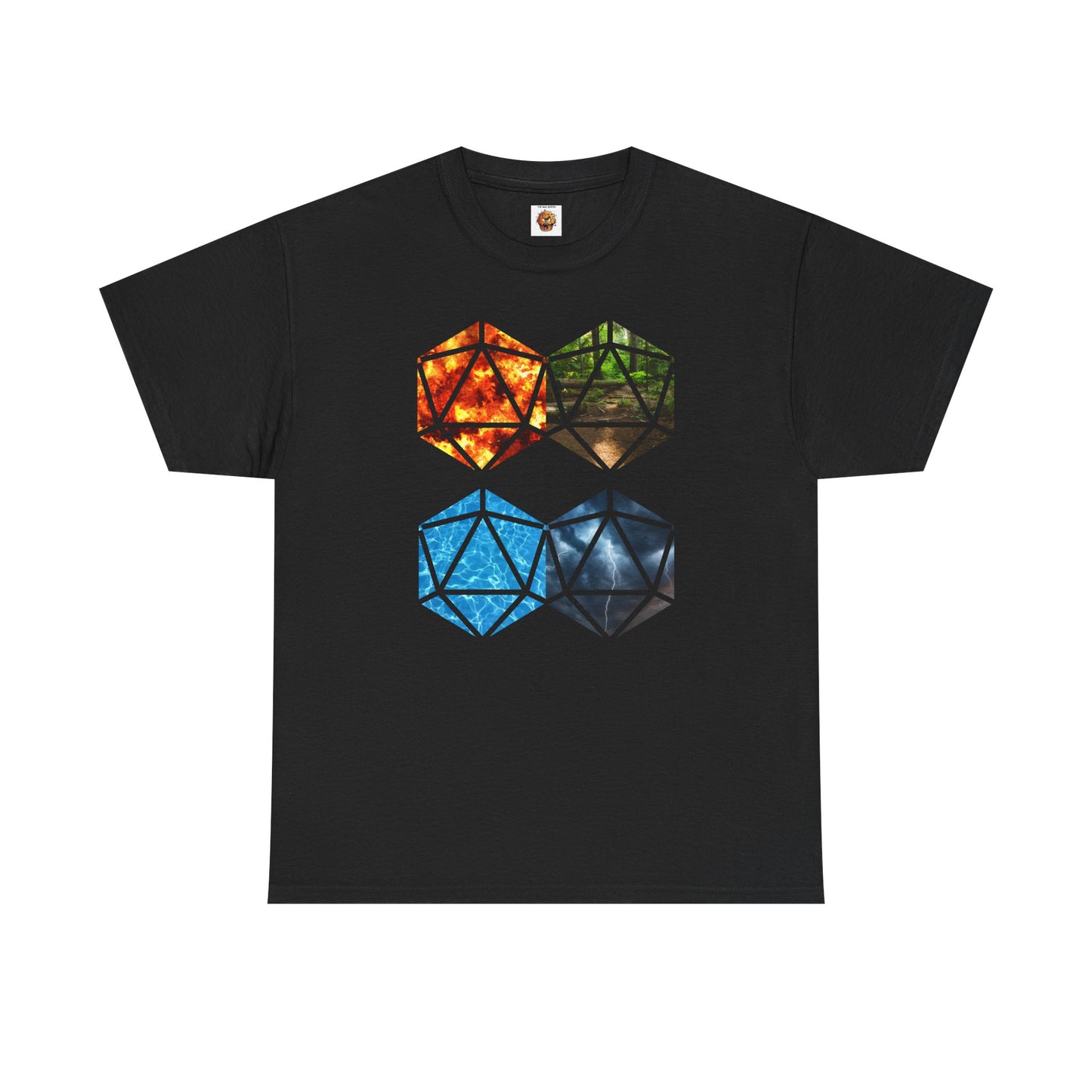D20 Four Basic Elements Colorful Geometric Art Tee, Unisex Cotton T-Shirt, Modern Graphic Shirt, Gift for Art Lovers, Casual Everyday Wear, Festival Apparel, DND, RPG, TTRPG, Geek, Nerd