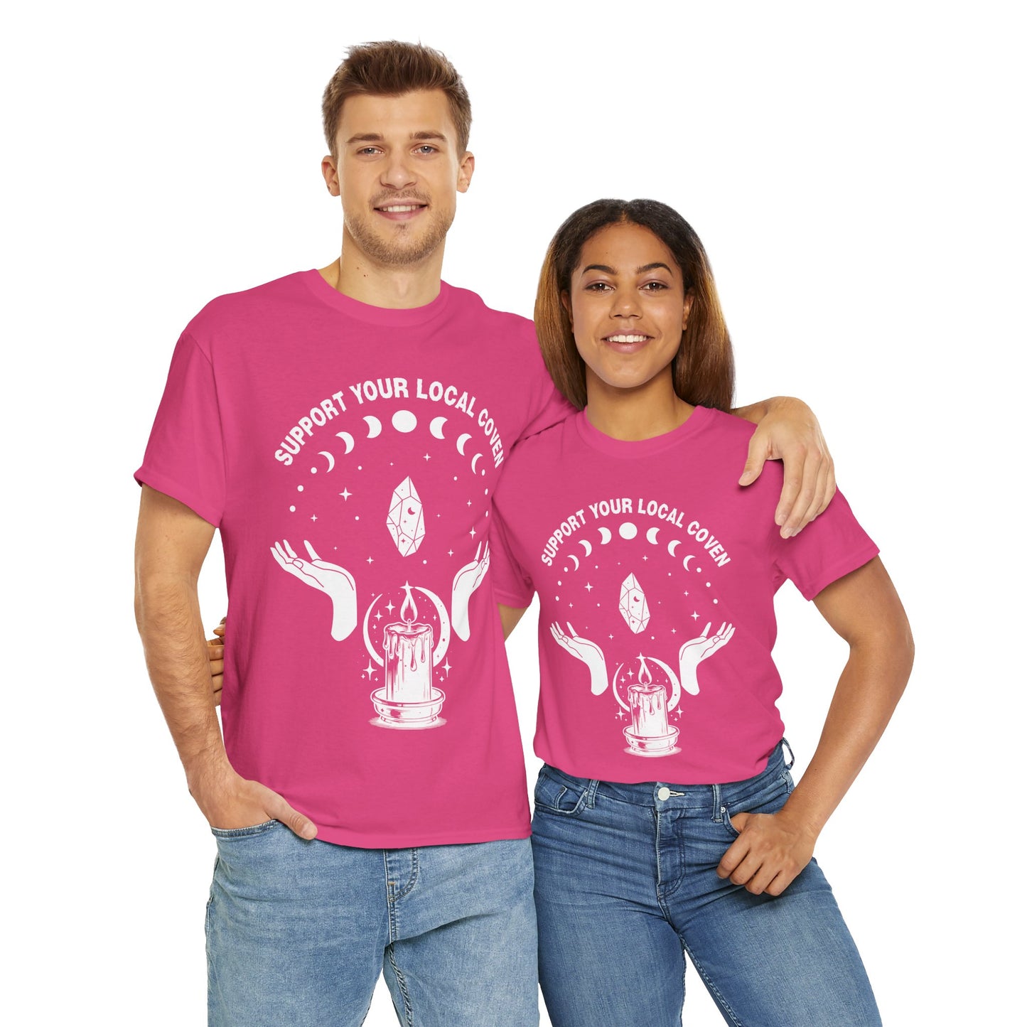 Support Your Local Coven Unisex Heavy Cotton Tee Shirt T-Shirt - Perfect for Halloween Lovers, Witch, Withcraft, Magic, Halloween, Geek, Nerd