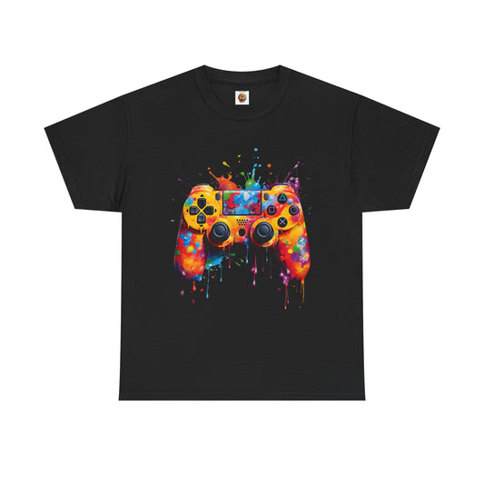 Colorful Paint Gamer Unisex Heavy Cotton Tee Shirt - Import Video Game Controller Design, Gaming, Console, T-Shirt, Rainbow Colors, Geek, Nerd