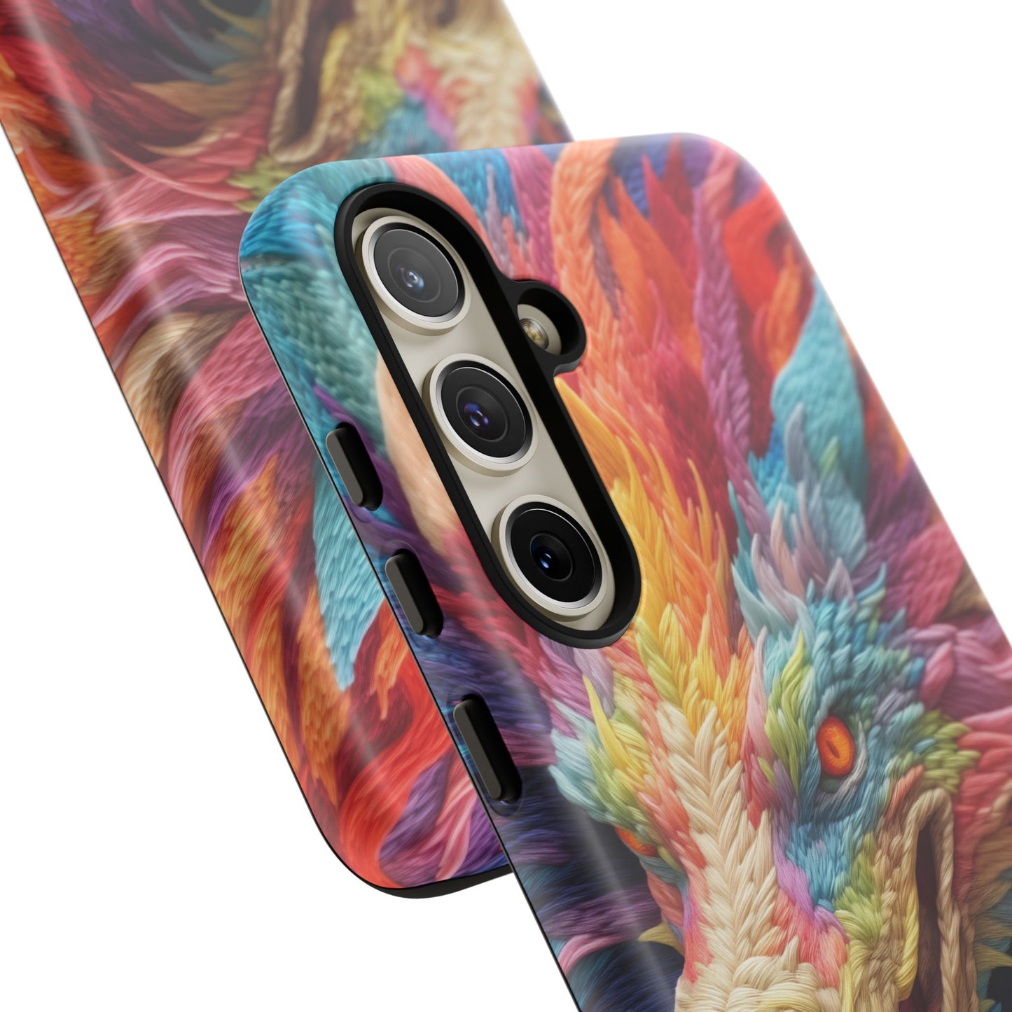 Vibrant 3D Embroidery Embroidered Rainbow Dragon Phone Case - Tough Protection for Fantasy Lovers, DND, RPG, TTRPG, Geek, Nerd