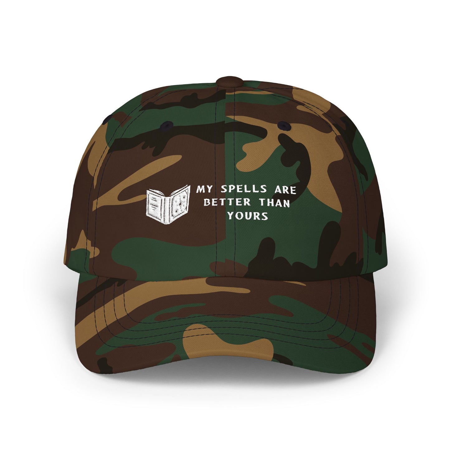 Classic Dad Cap: My Spells Are Better Than Yours Hat, Wizard Mage Sorcerer Hat, Gift for Him, Casual Cap, Unisex Fashion Accessories, Spellbook, DND, RPG, TTRPG, Geek, Nerd