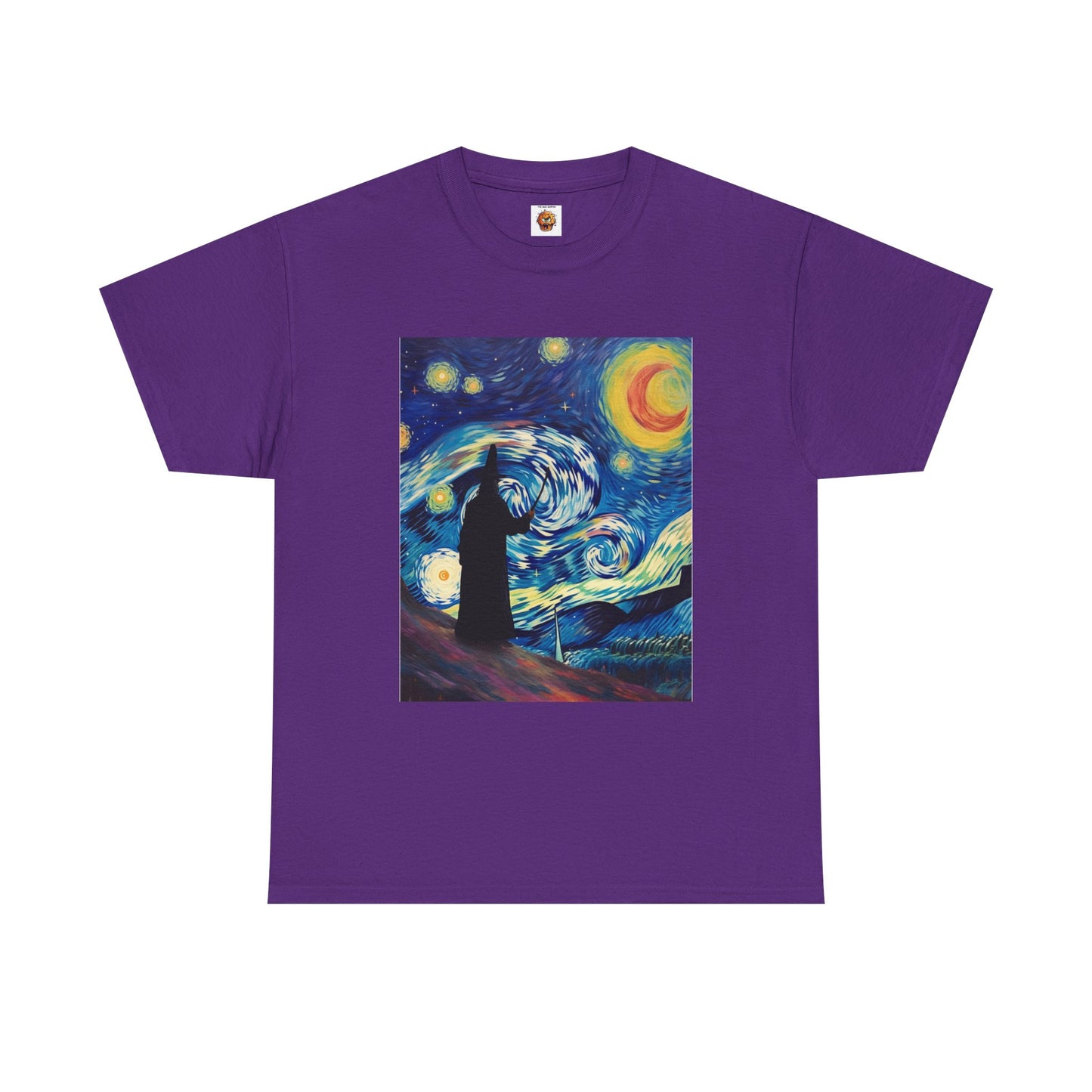 Casting Wizard Starry Night Unisex Heavy Cotton Tee - Artistic Graphic T-Shirt, D&D, DND, Fantasy, Magic, RPG, TTRPG, Geek, Nerd