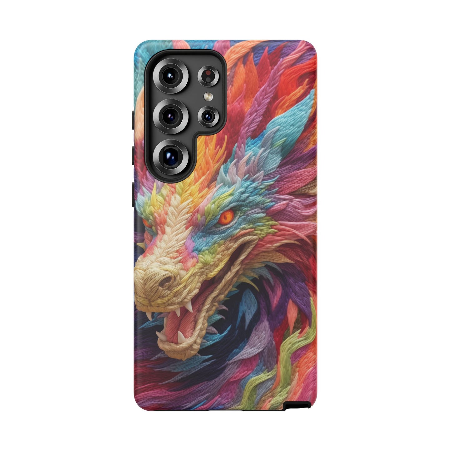 Vibrant 3D Embroidery Embroidered Rainbow Dragon Phone Case - Tough Protection for Fantasy Lovers, DND, RPG, TTRPG, Geek, Nerd