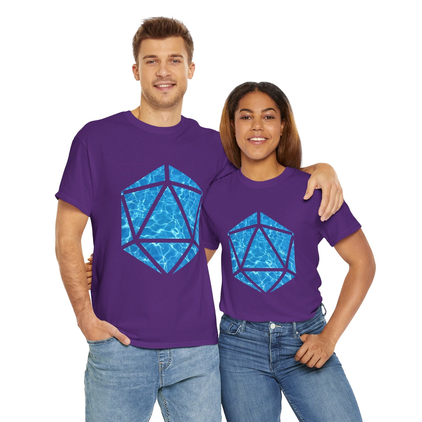 D20 Water Element-Inspired Unisex Heavy Cotton Tee - Graphic Tee, Casual Shirt, Unique Gift, Summer Outfit, Eco-Friendly Fashion, DND, RPG, TTRPG, Geek, Nerd