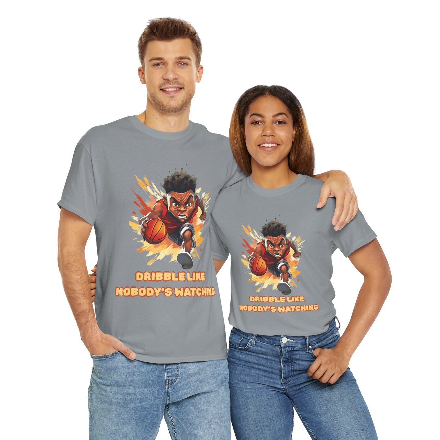 'Dribble Like Nobody's Watching' Basketball Hero Unisex Heavy Cotton Tee, Sports Shirt, Gift for Athletes, Casual Wear, Birthday Present, Basketball Fan Apparel