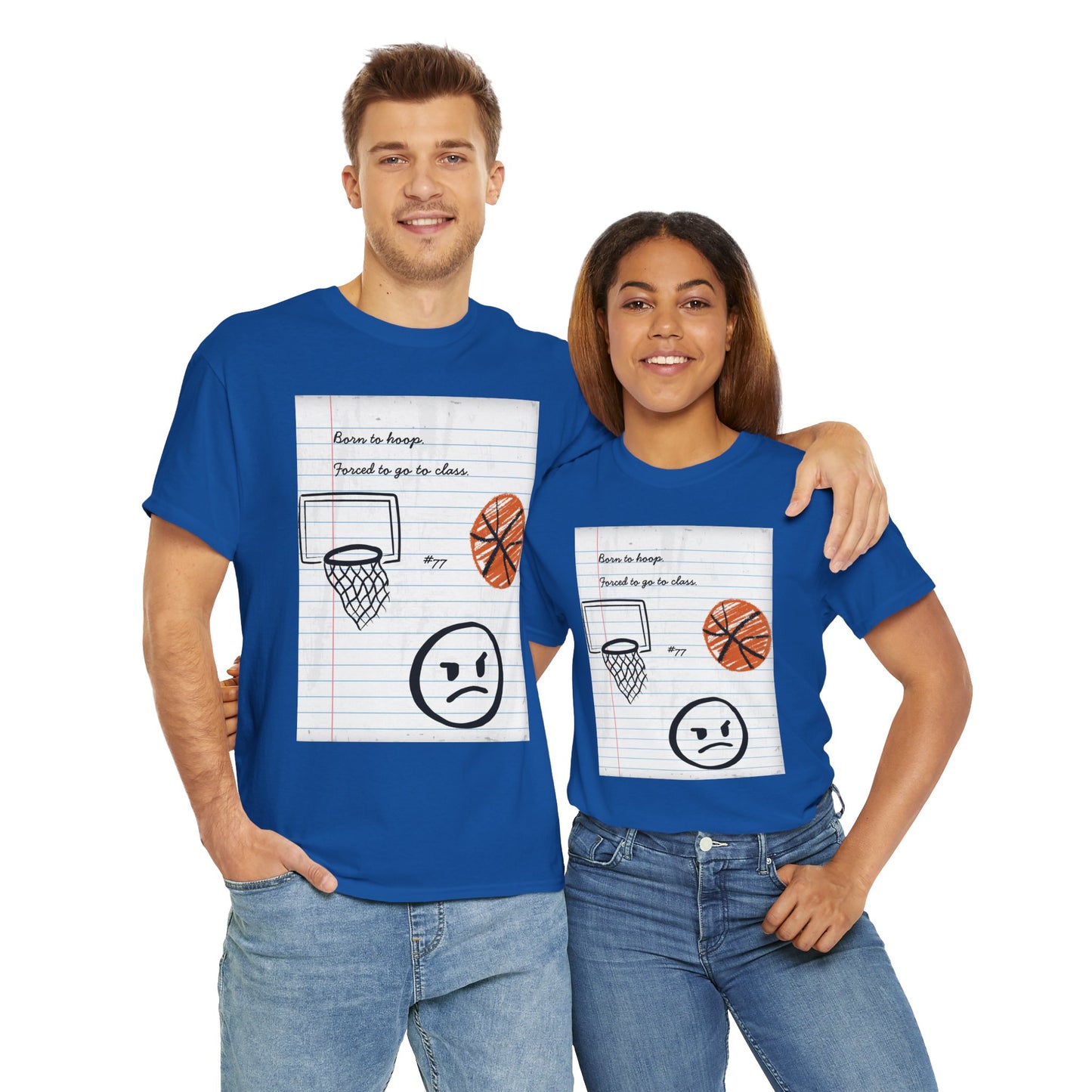 'Born To Hoop. Forced To Go To Class' Basketball-Inspired Unisex Heavy Cotton Tee, Streetwear, Gift for Athletes, Sports Fan Shirt, Casual Wear, Everyday Style