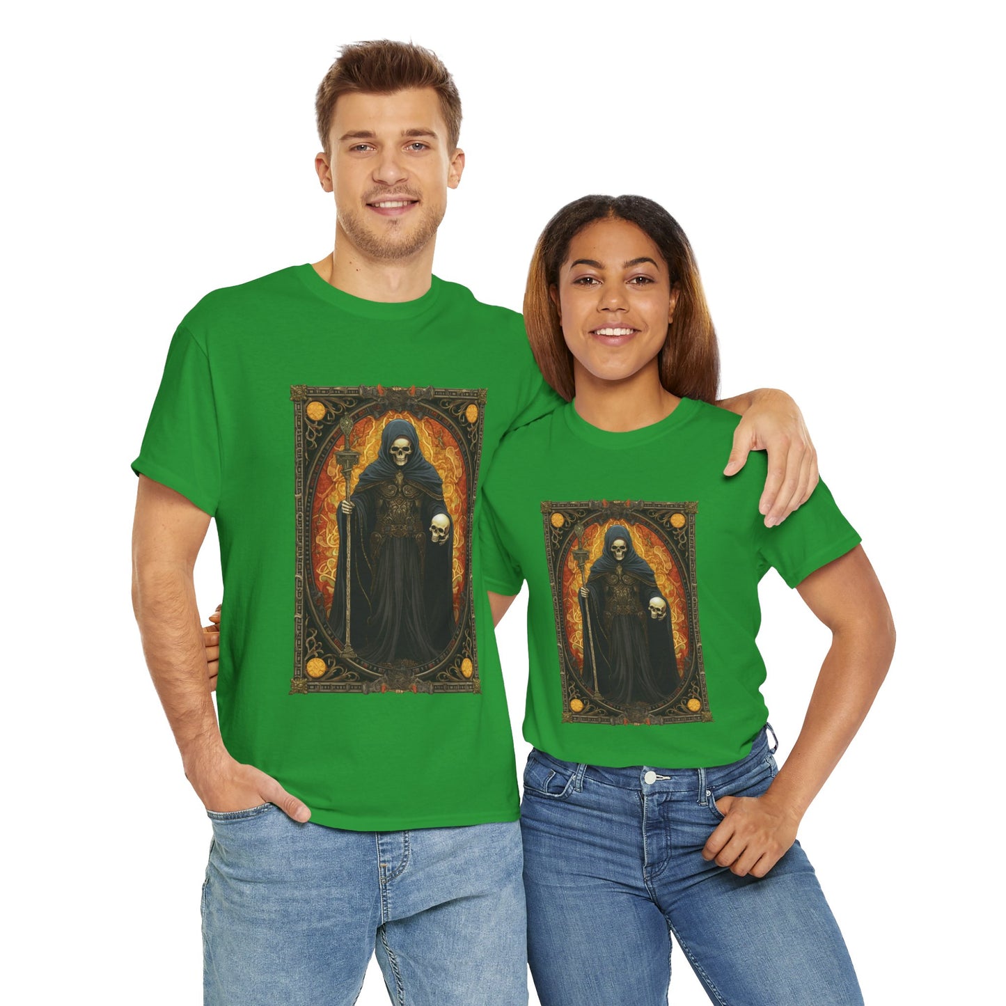 Gothic Reaper La Mort Death Tarot Card Unisex Heavy Cotton Tee Shirt- Dark Fantasy Art T-Shirt, Horror, Scary, Gothic, Halloween, Geek, Nerd