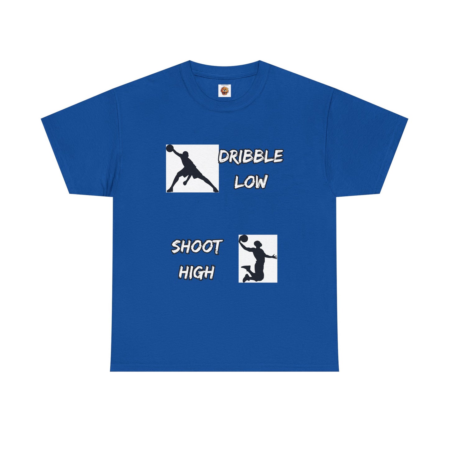 'Dribble Low, Shoot High' Motivational Basketball Tee - Unisex Heavy Cotton, Sportswear, Gift for Athletes, Casual Style, Basketball Fan Apparel, Player, Silhouette