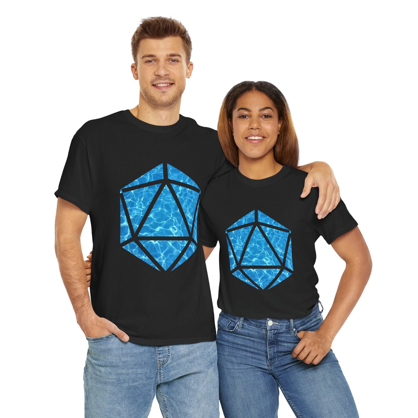 D20 Water Element-Inspired Unisex Heavy Cotton Tee - Graphic Tee, Casual Shirt, Unique Gift, Summer Outfit, Eco-Friendly Fashion, DND, RPG, TTRPG, Geek, Nerd