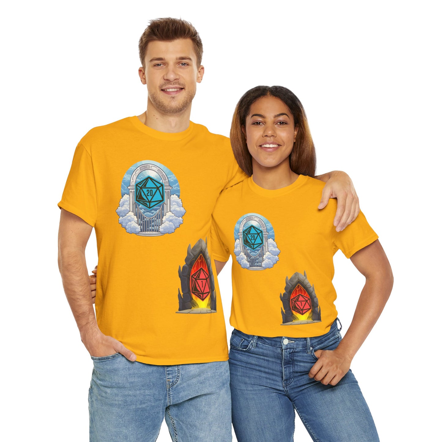 Heaven Hell D20 Fantasy Dungeons and Dragons DND Unisex Heavy Cotton Tee Shirt T-Shirt - RPG, TTRPG, Roleplaying, Geek, Nerd