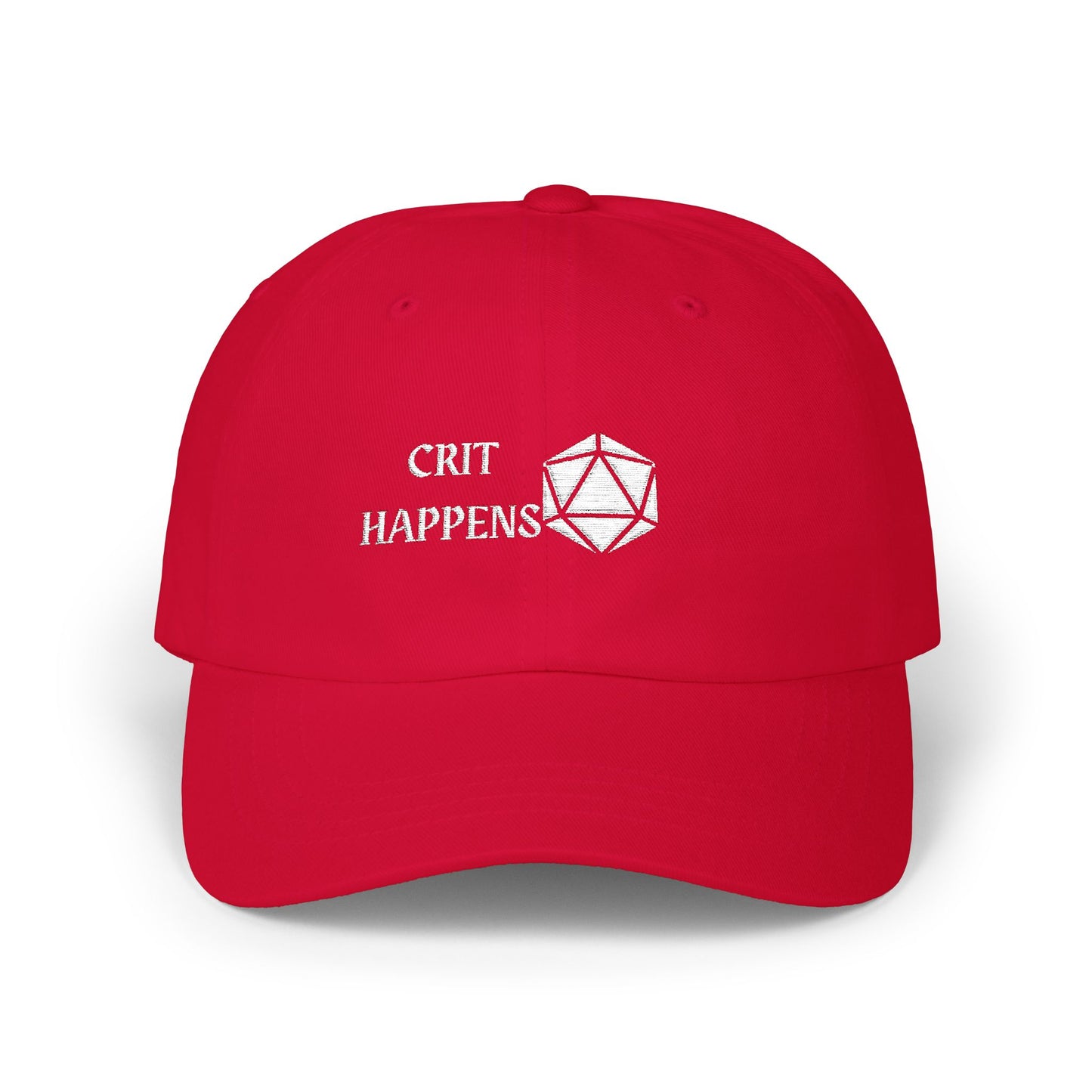 DnD D20 Embroidered Dad Cap 'Crit Happens' Hat for Gamers, Geek Apparel, Gifts for D&D Fans, Casual Style Dad Cap, RPG, TTRPG, Roleplaying, Nerd