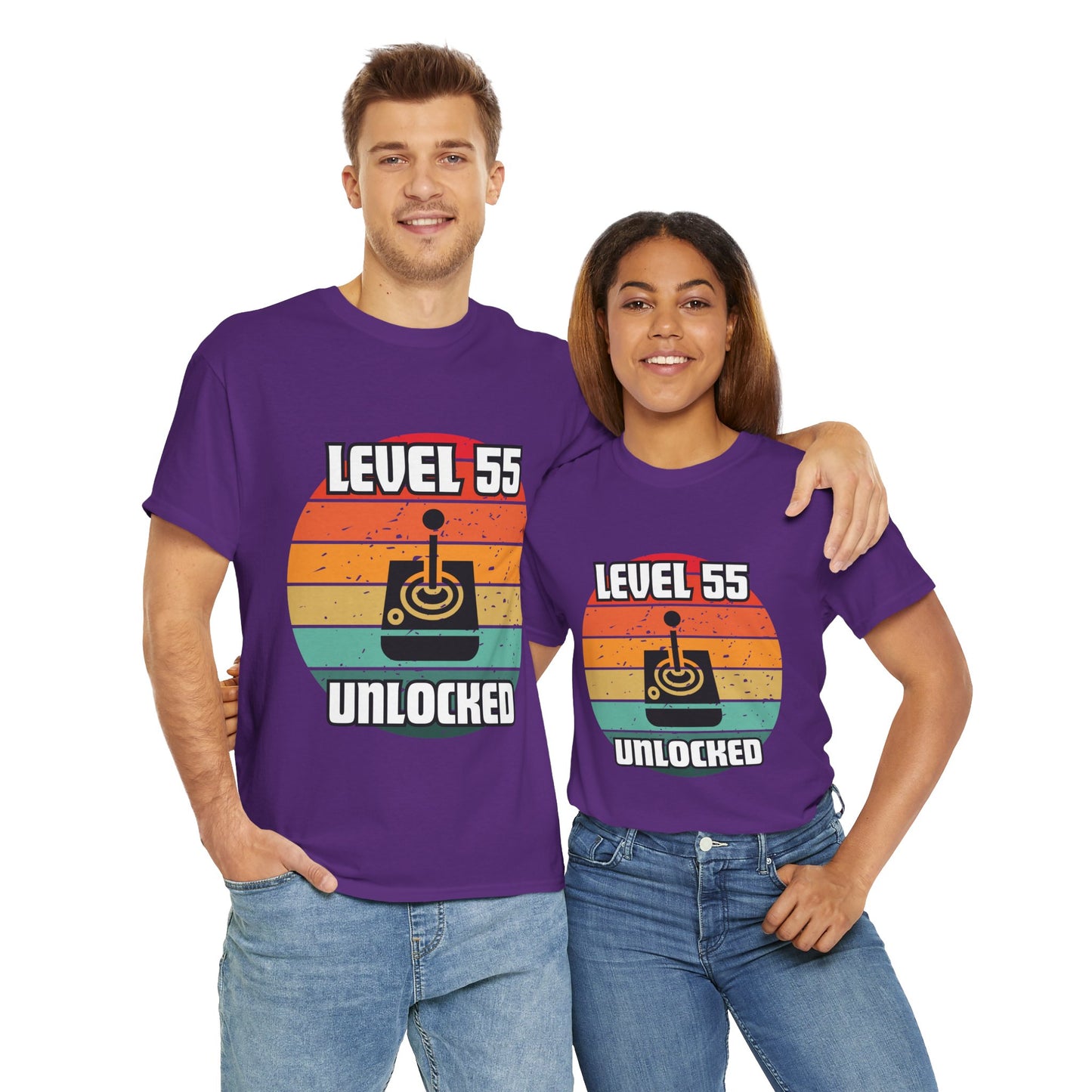 Gaming Level 55 Unlocked Tee - Unisex Heavy Cotton T-Shirt, Video Game, Gamer, Happy Birthday Shirt, Geek, Nerd, Retro