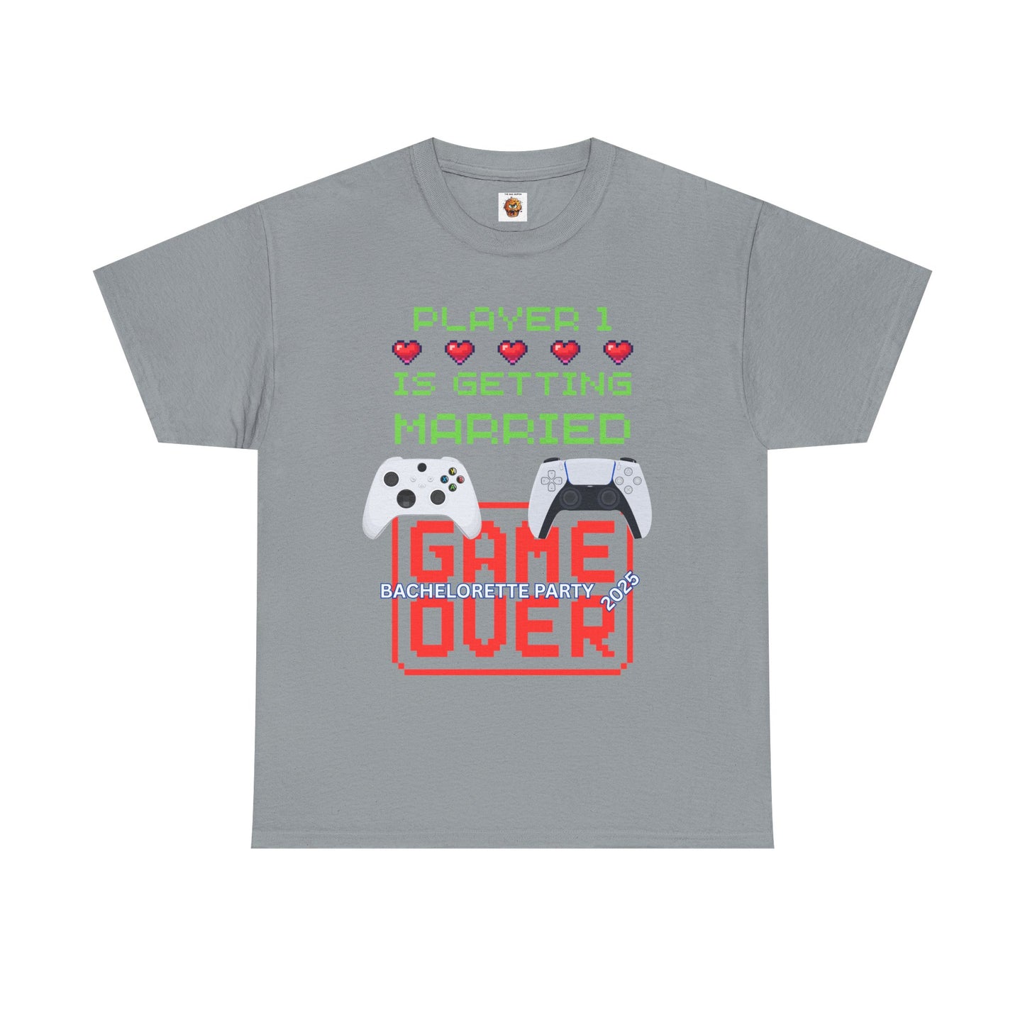 Gamer Girl Bachelorette Party 2025 Unisex Heavy Cotton Tee - "Player 1 is Getting Married", Video Game, Gaming, Console, PC, Tech, Geek, Squad, Nerd