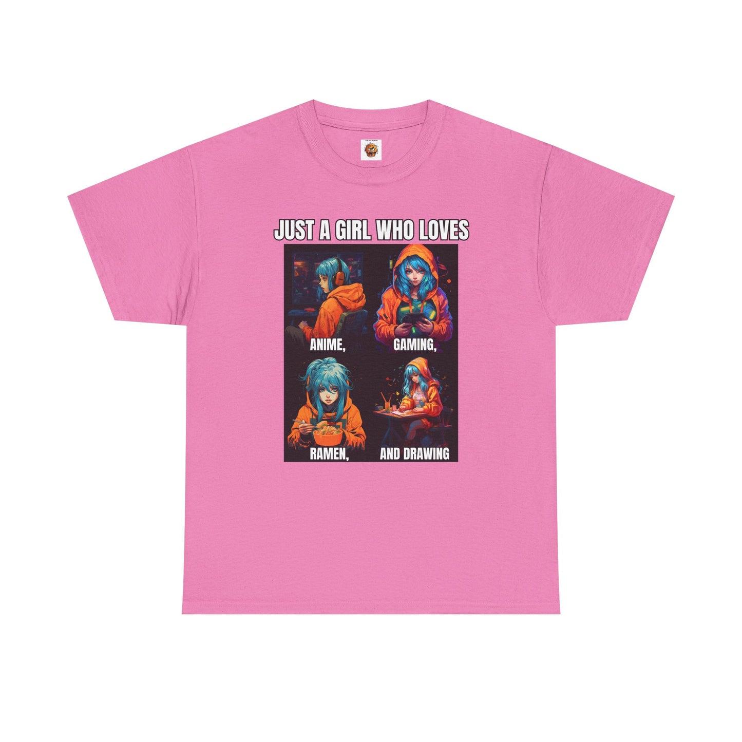 'Just a Girl Who Loves Anime, Gaming, Ramen, and Drawing' Unisex Heavy Cotton Tee - Waifu, Video Game, Gamer, Gamer Girl, Sketching, Weeb, Otaku, Geek, Nerd