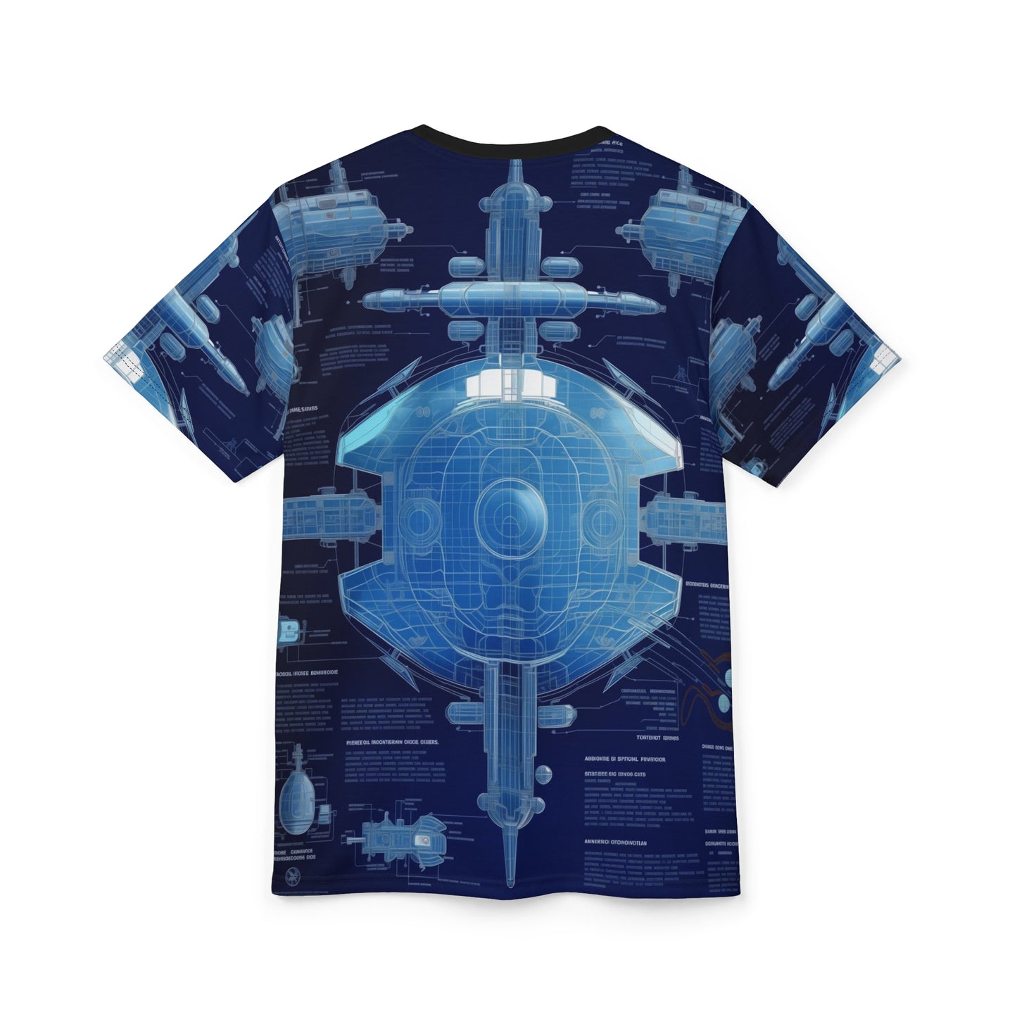 Astro Nautical Blueprint The Ship That Never Was AOP Unisex Tee - Exploration Inspired Design, Space, Sci-Fi, Spaceship, Tech, Alien, Geek, Nerd