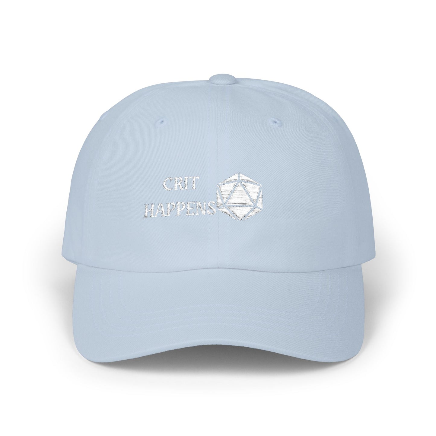 DnD D20 Embroidered Dad Cap 'Crit Happens' Hat for Gamers, Geek Apparel, Gifts for D&D Fans, Casual Style Dad Cap, RPG, TTRPG, Roleplaying, Nerd