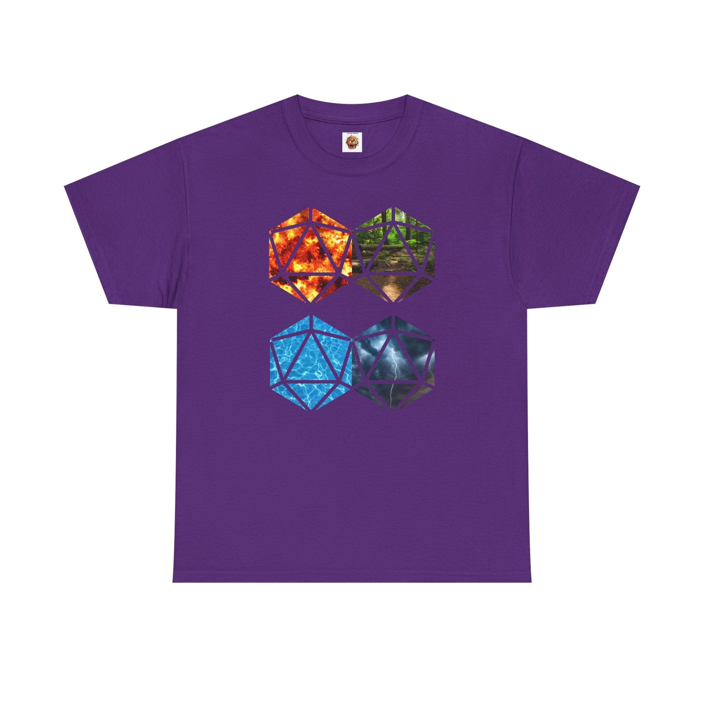 D20 Four Basic Elements Colorful Geometric Art Tee, Unisex Cotton T-Shirt, Modern Graphic Shirt, Gift for Art Lovers, Casual Everyday Wear, Festival Apparel, DND, RPG, TTRPG, Geek, Nerd