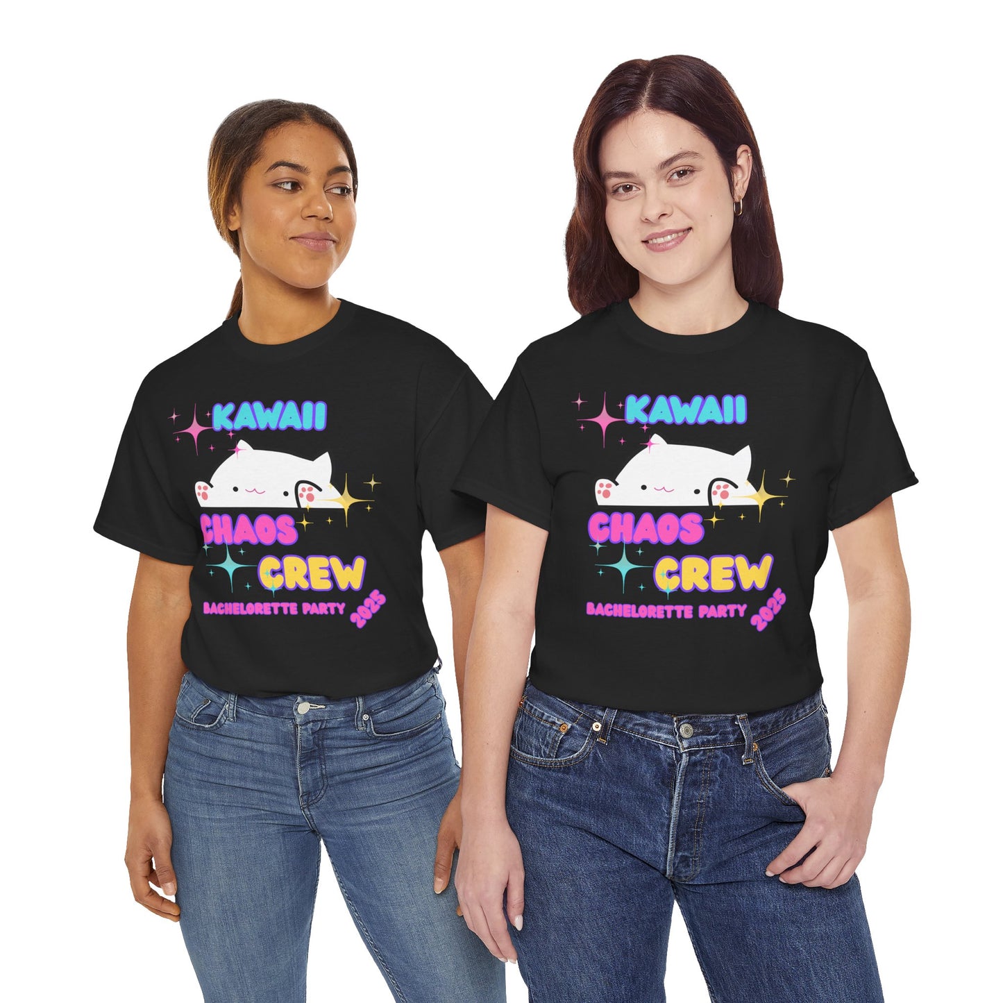 Cute Kawaii Chaos Crew Bachelorette Party 2025 Unisex Heavy Cotton Tee - Perfect for Anime Lovers, Funny, Weeb, Otaku, Geek, Nerd, Cat