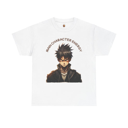Unisex Heavy Cotton Tee Shirt - Main Character Energy Graphic T-Shirt for Shonen Anime Fans, Dramatic, Intense, Geek, Nerd