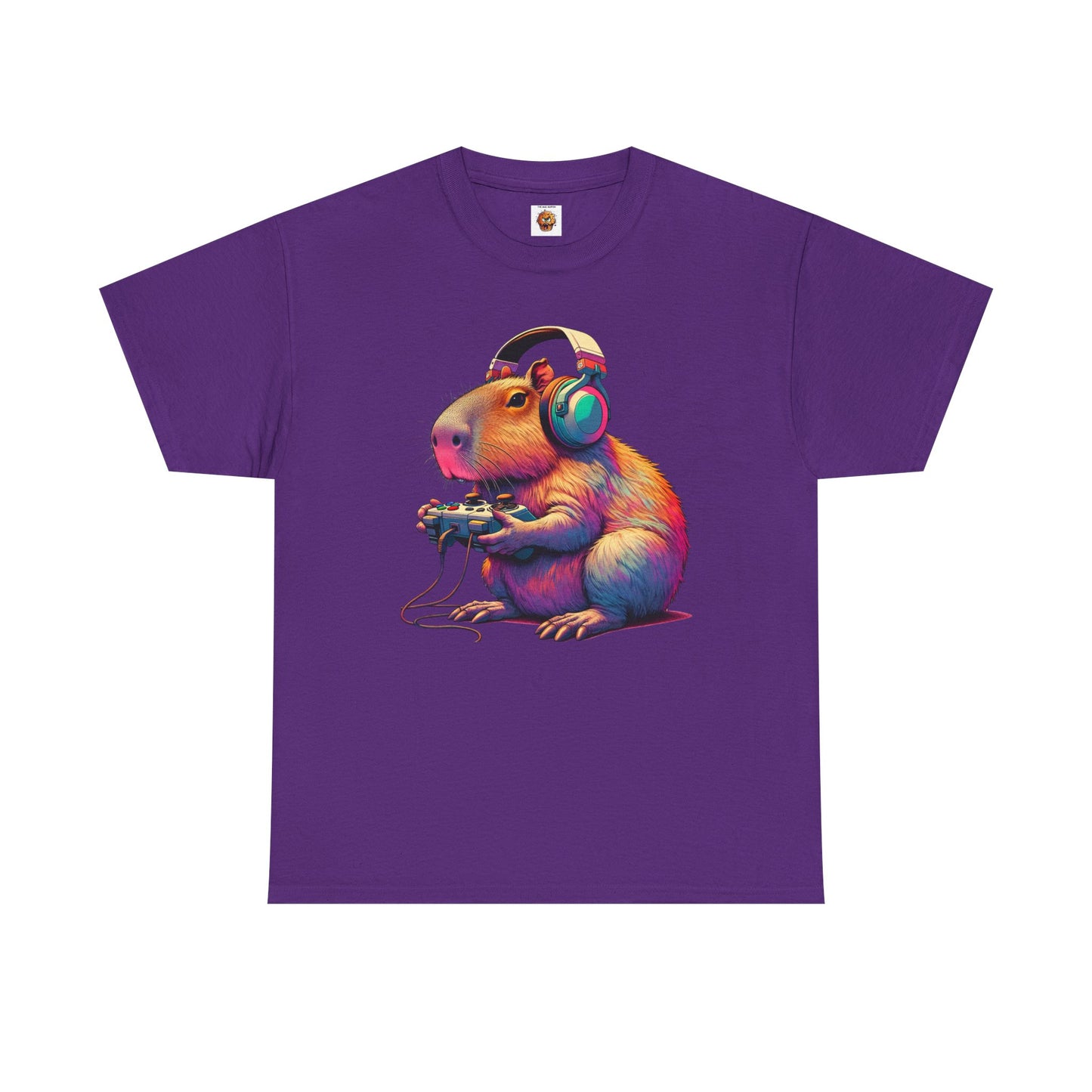 Cute Kawaii Gamer Capybara Guinea Pig Unisex Heavy Cotton Tee Shirt - Headphones, Earphones, Gaming, Anime, Video Game, Geek, Nerd